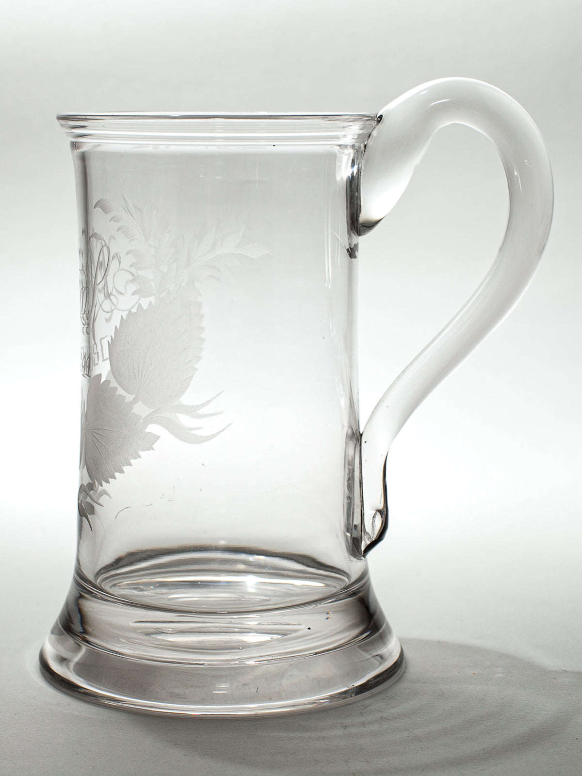 English Victorian Blown Glass Tankard, Monogrammed &amp; Dated 1864