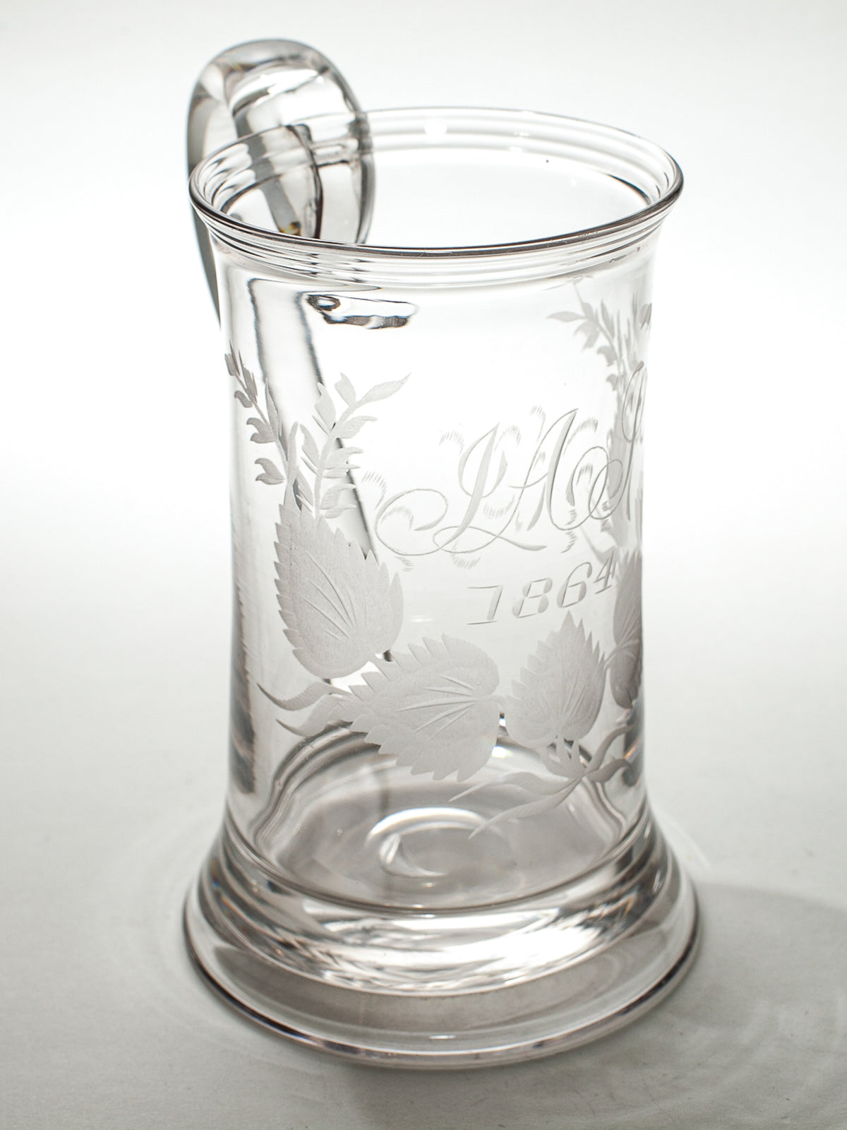 English Victorian Blown Glass Tankard, Monogrammed &amp; Dated 1864