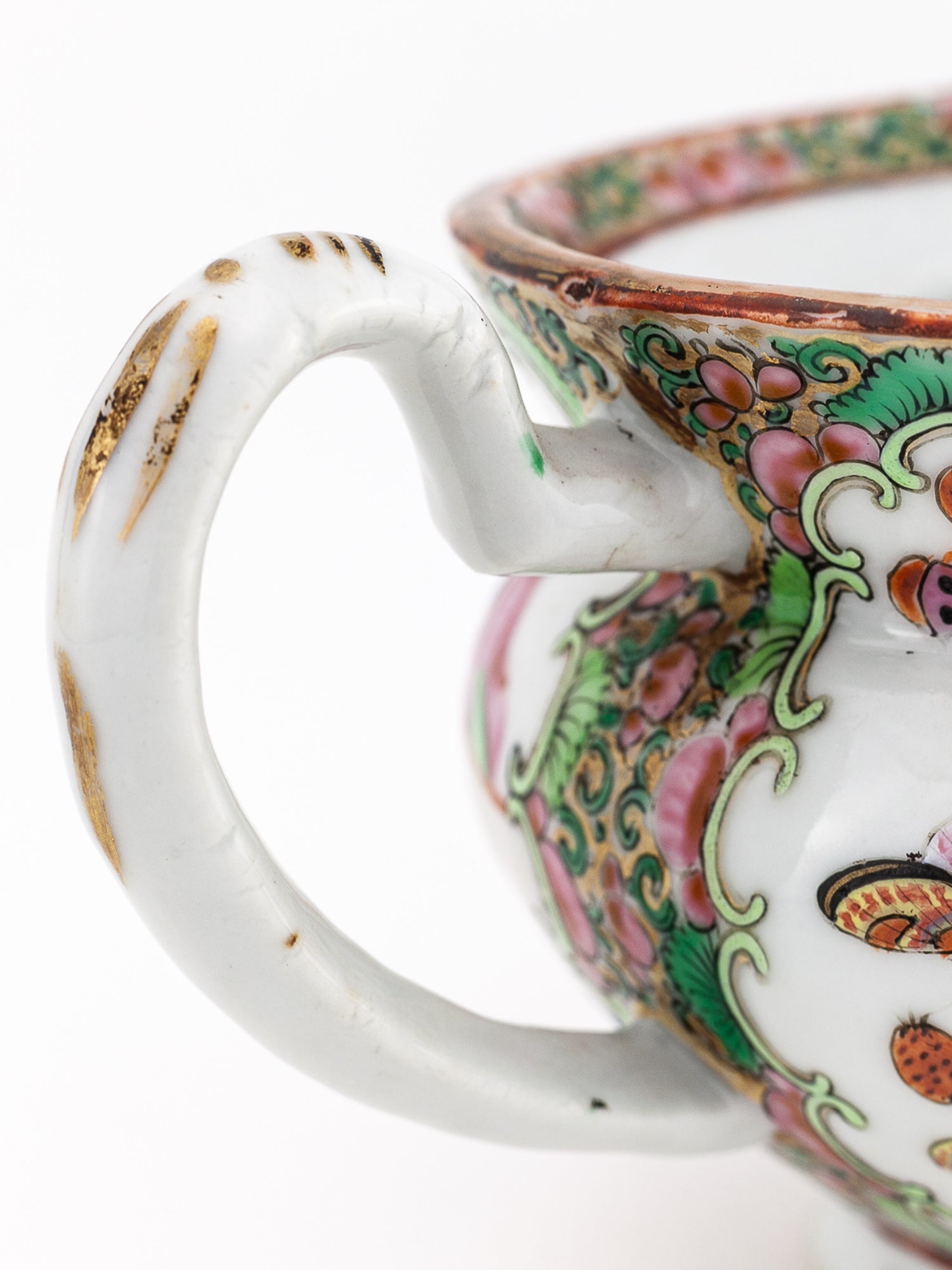 Antique 19th Century Chinese Famille Rose Hog Nose Spout Jug