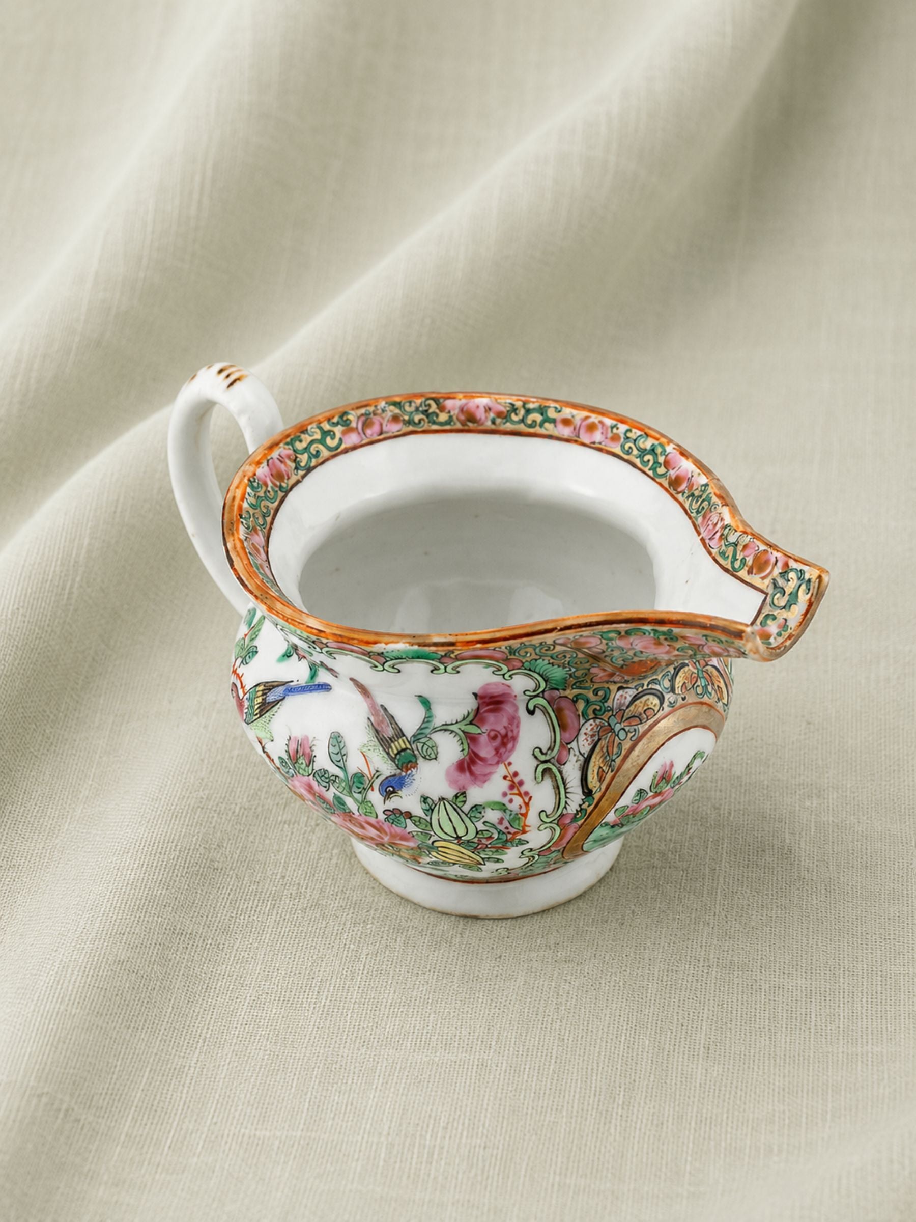 Antique 19th Century Chinese Famille Rose Hog Nose Spout Jug