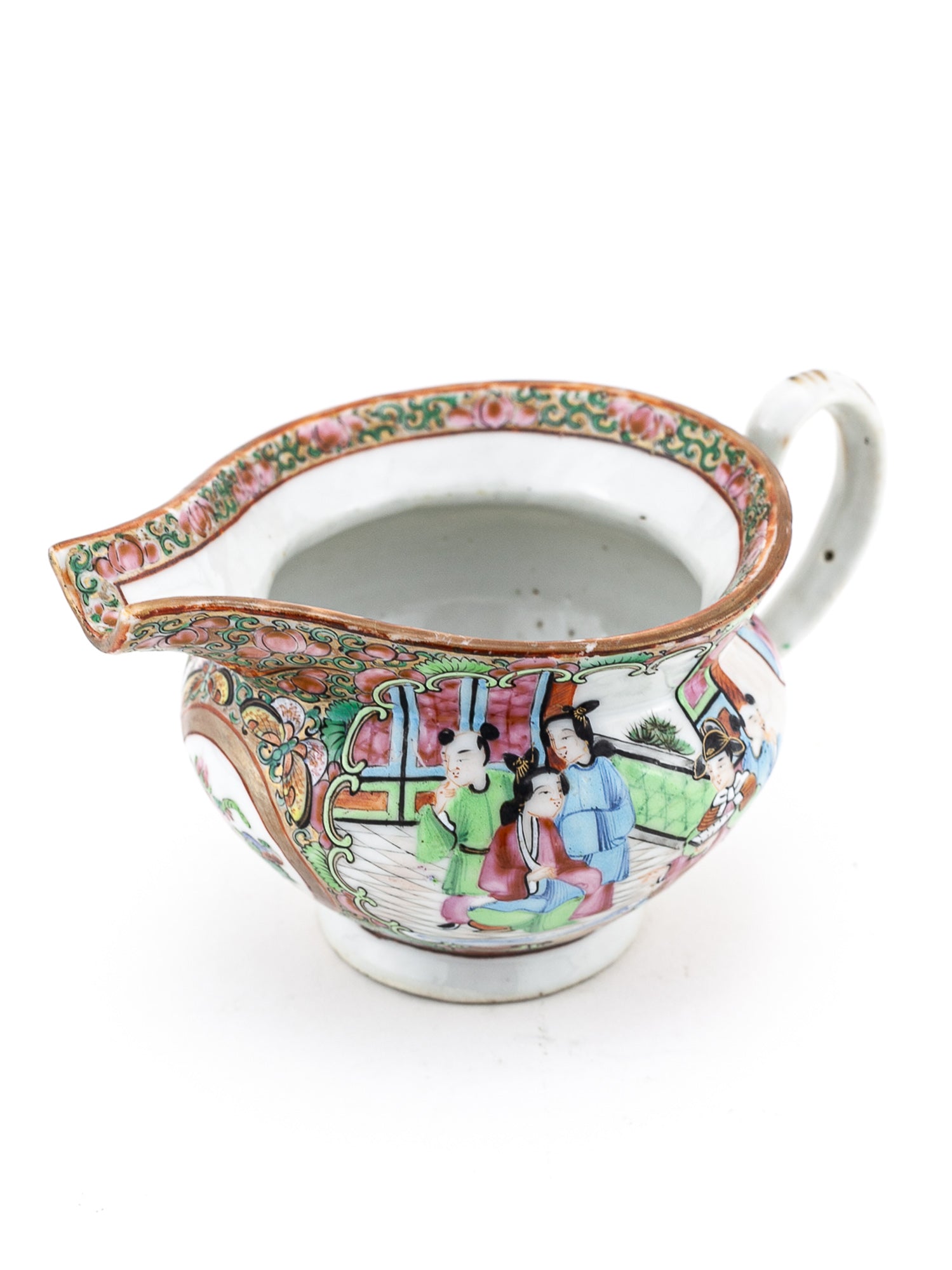 Antique 19th Century Chinese Famille Rose Hog Nose Spout Jug