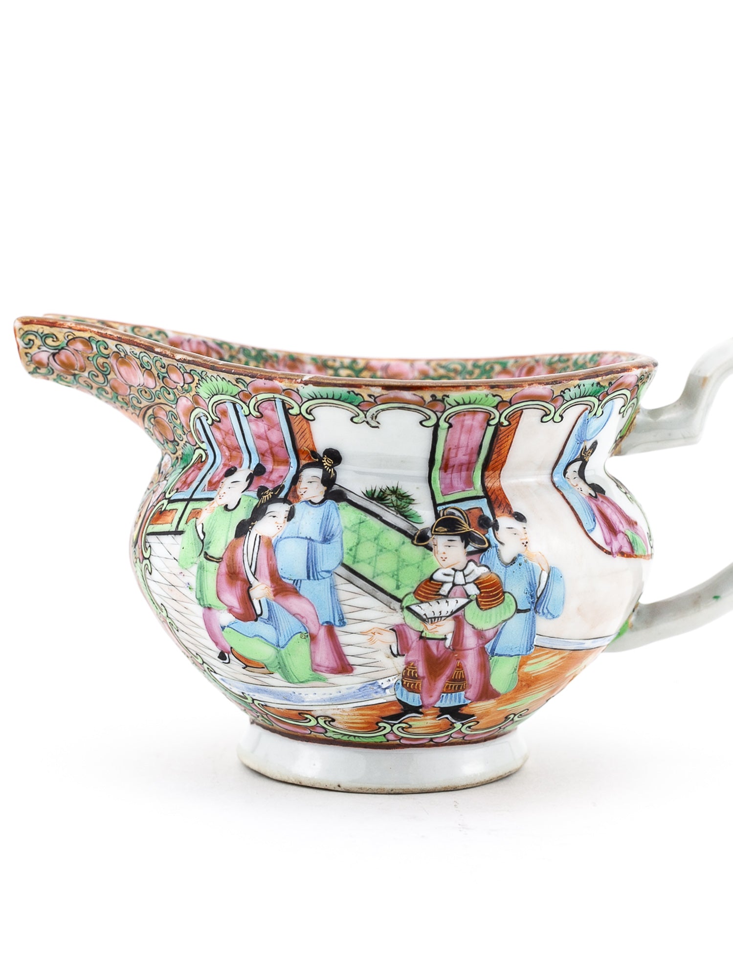Antique 19th Century Chinese Famille Rose Hog Nose Spout Jug