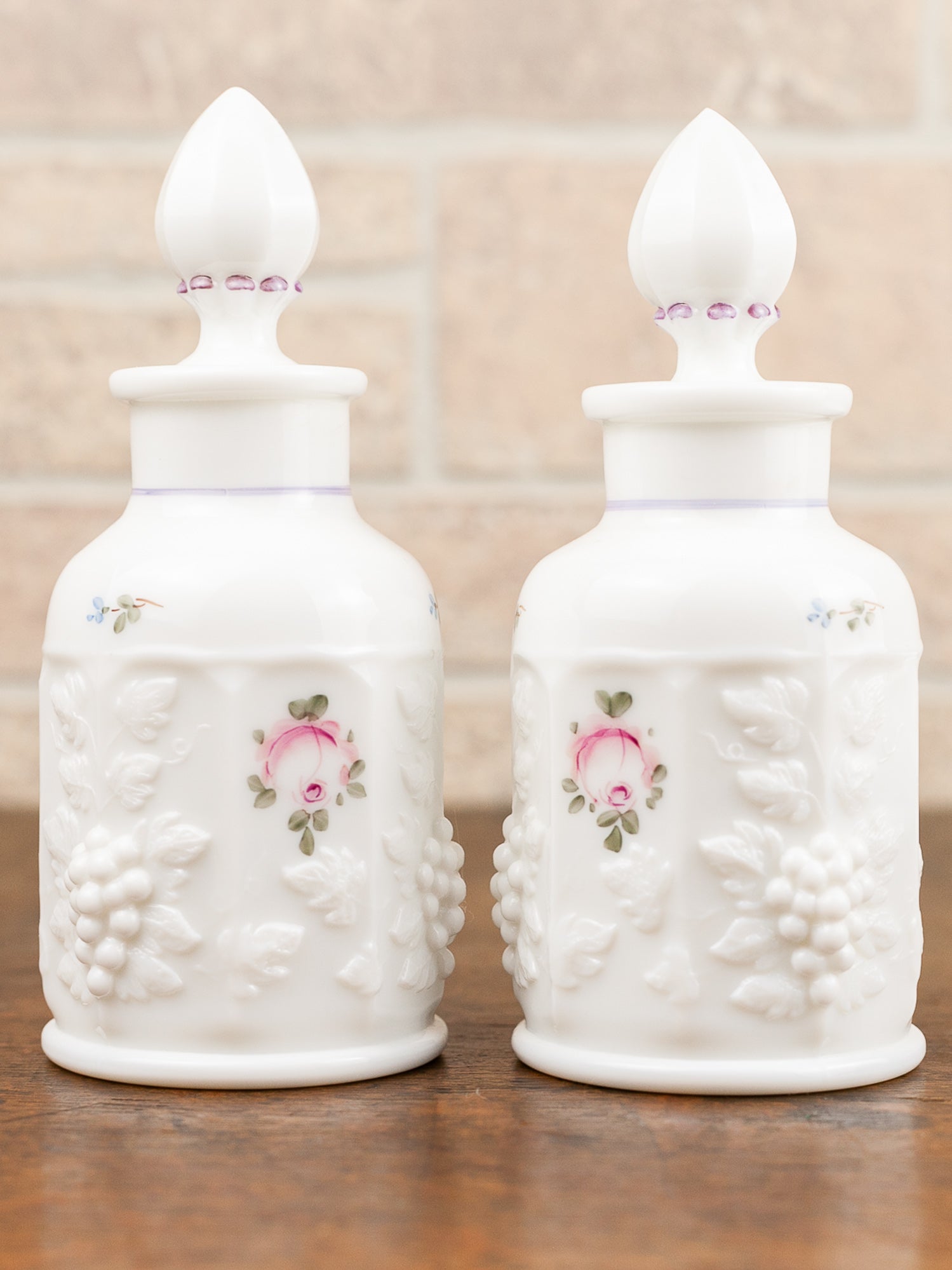 Westmoreland Hand-Painted Milk Glass Dresser Set, Circa 1950