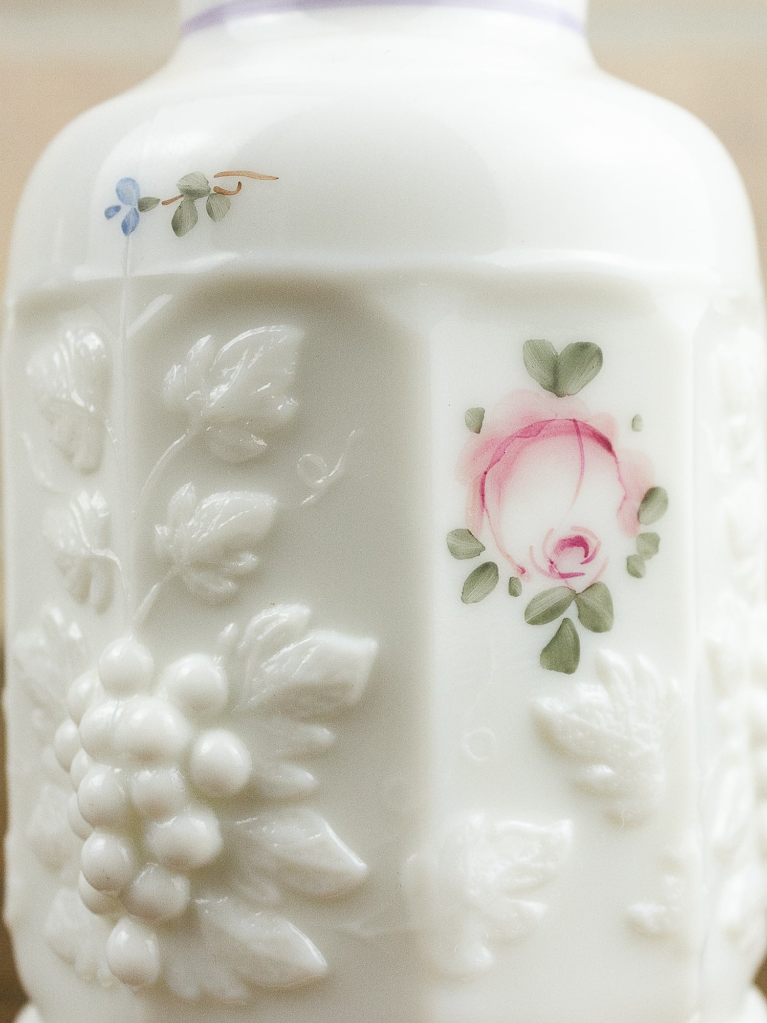 Westmoreland Hand-Painted Milk Glass Dresser Set, Circa 1950