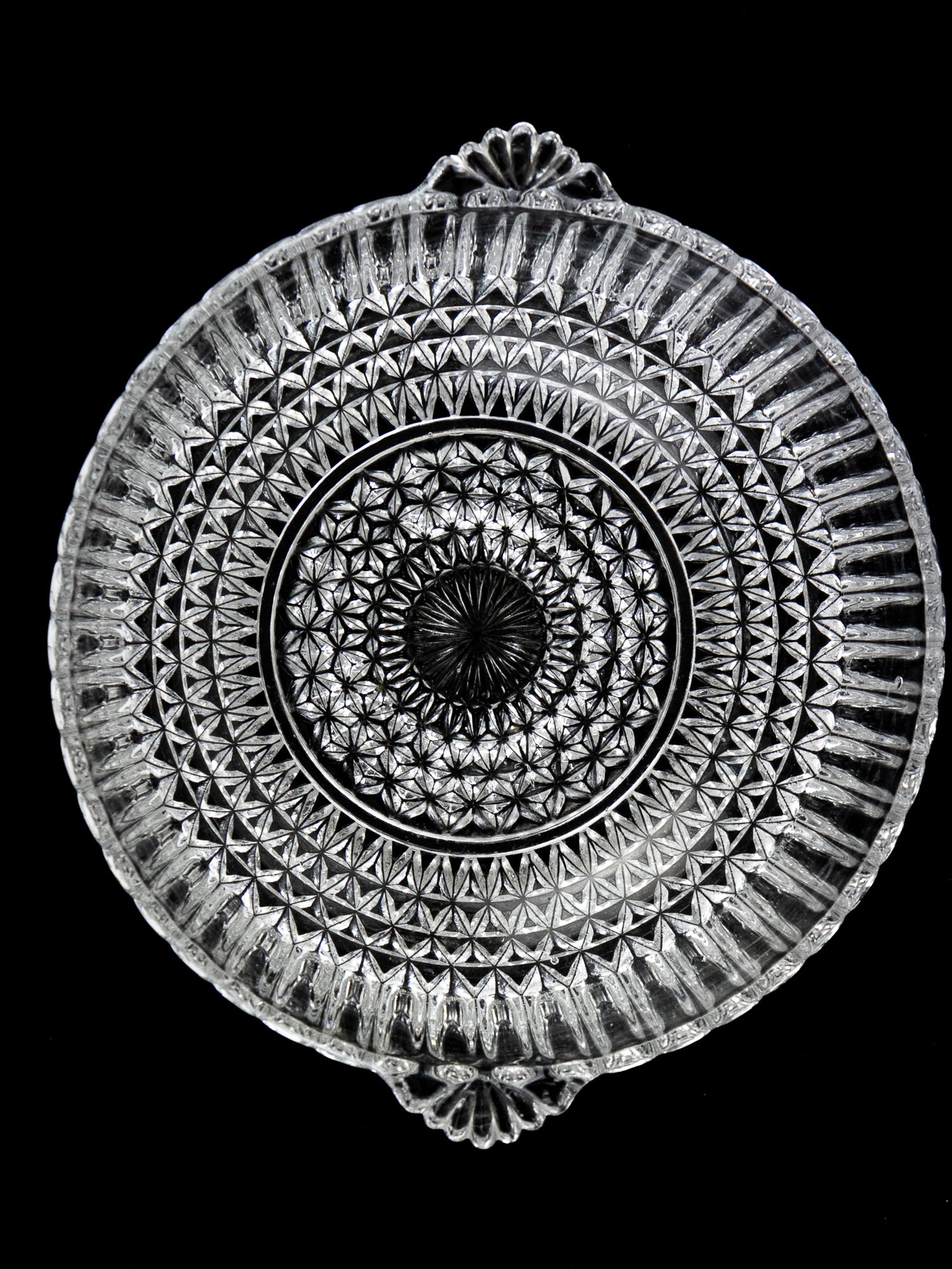 English Pressed Glass Serving Bowl with Fan Handles, Circa 1930