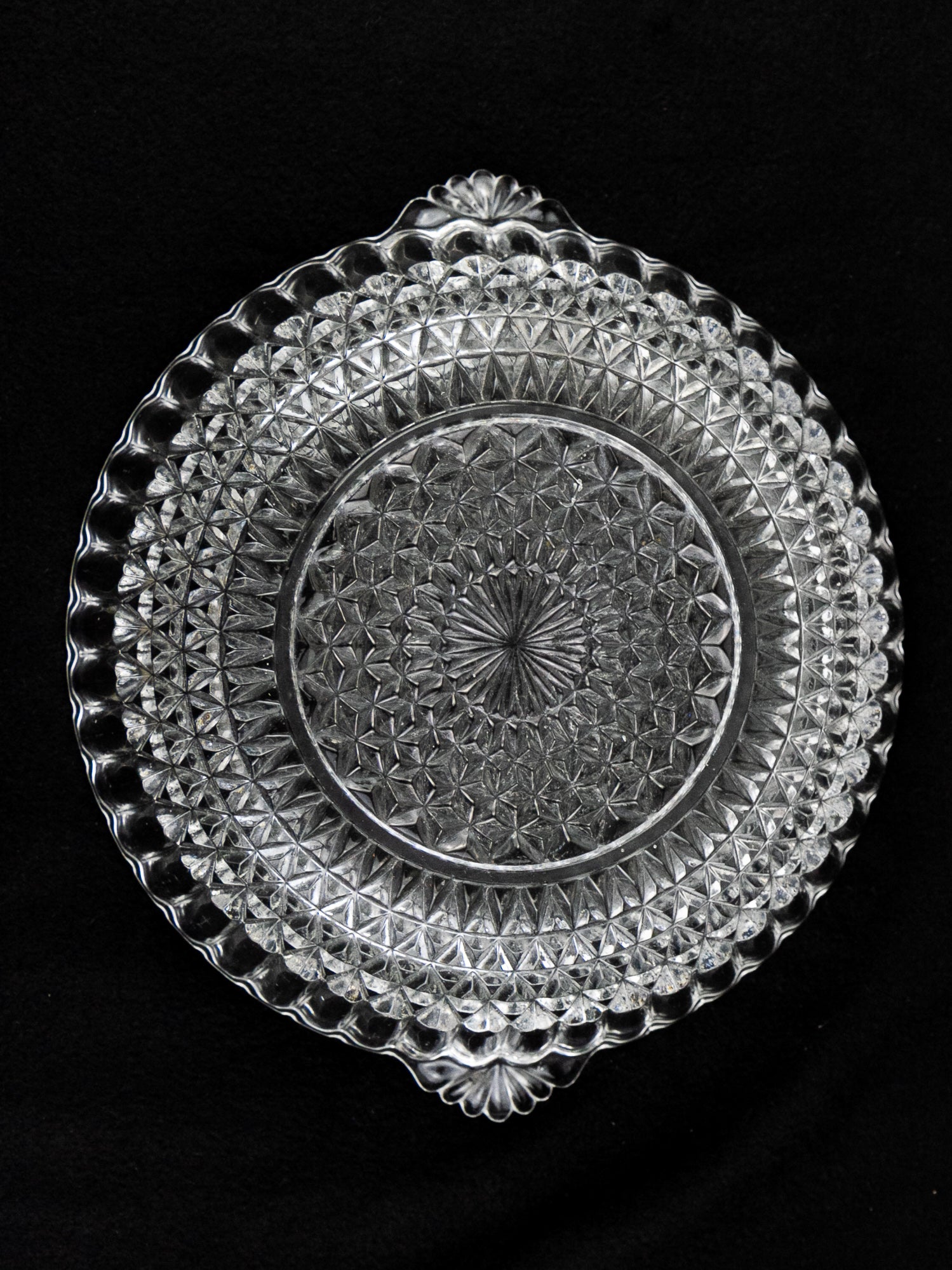 English Pressed Glass Serving Bowl with Fan Handles, Circa 1930