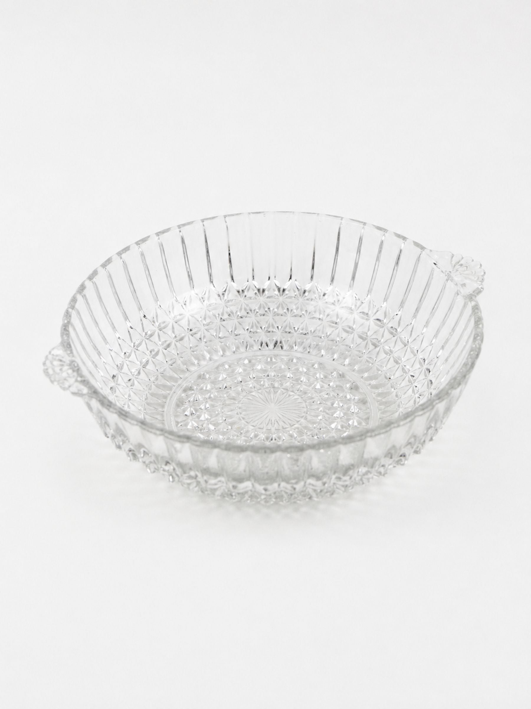 English Pressed Glass Serving Bowl with Fan Handles, Circa 1930