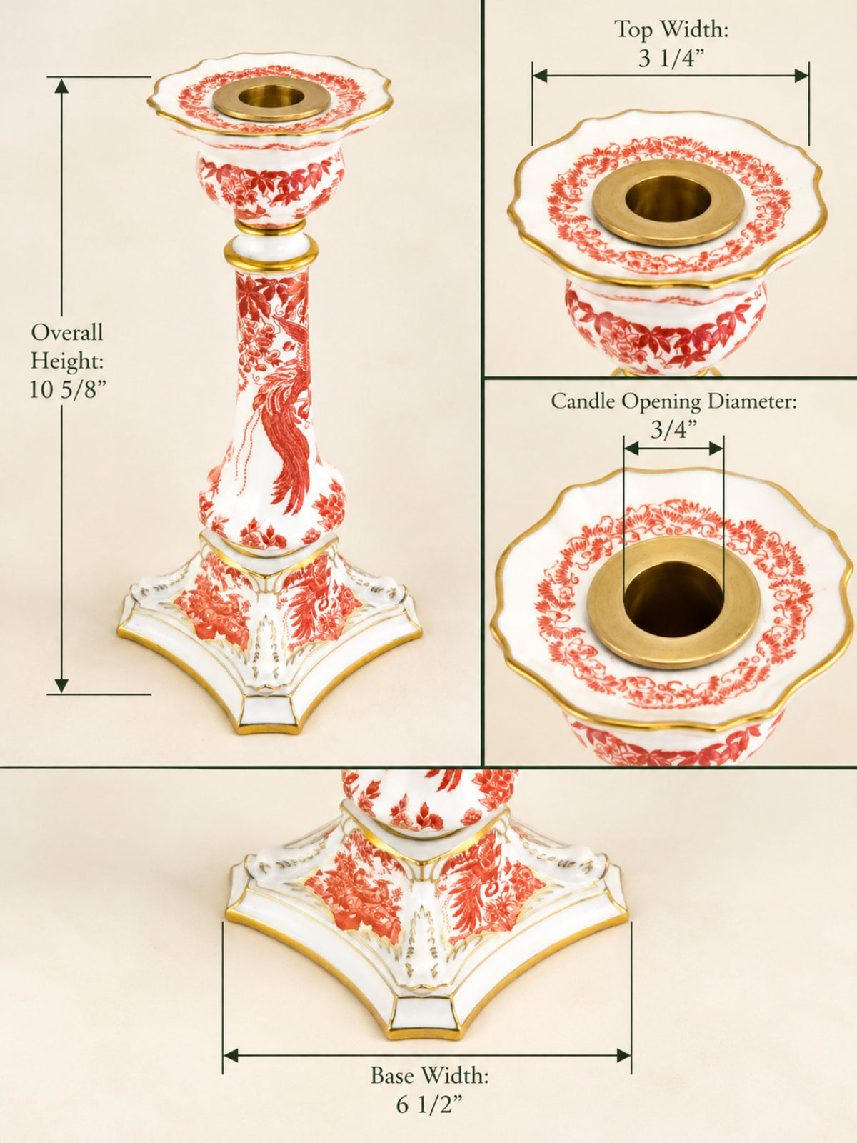 1978 Royal Crown Derby Red Aves Porcelain Candlestick with Gilded Dolphins – Pattern A.74