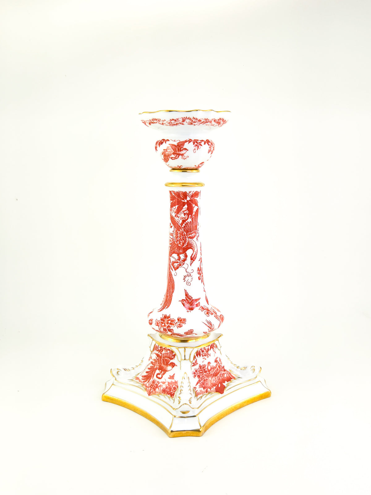 1978 Royal Crown Derby Red Aves Porcelain Candlestick with Gilded Dolphins – Pattern A.74