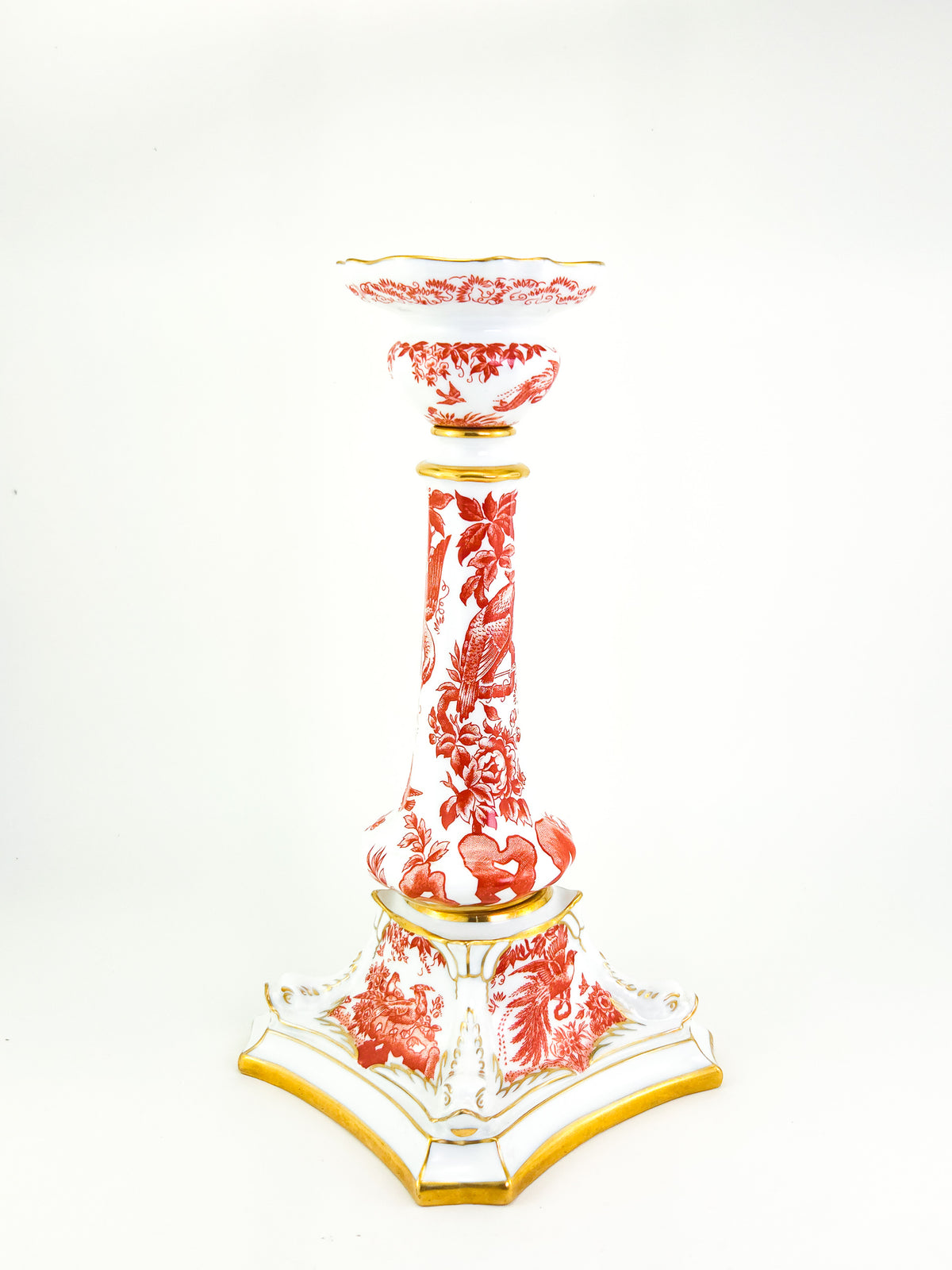 1978 Royal Crown Derby Red Aves Porcelain Candlestick with Gilded Dolphins – Pattern A.74