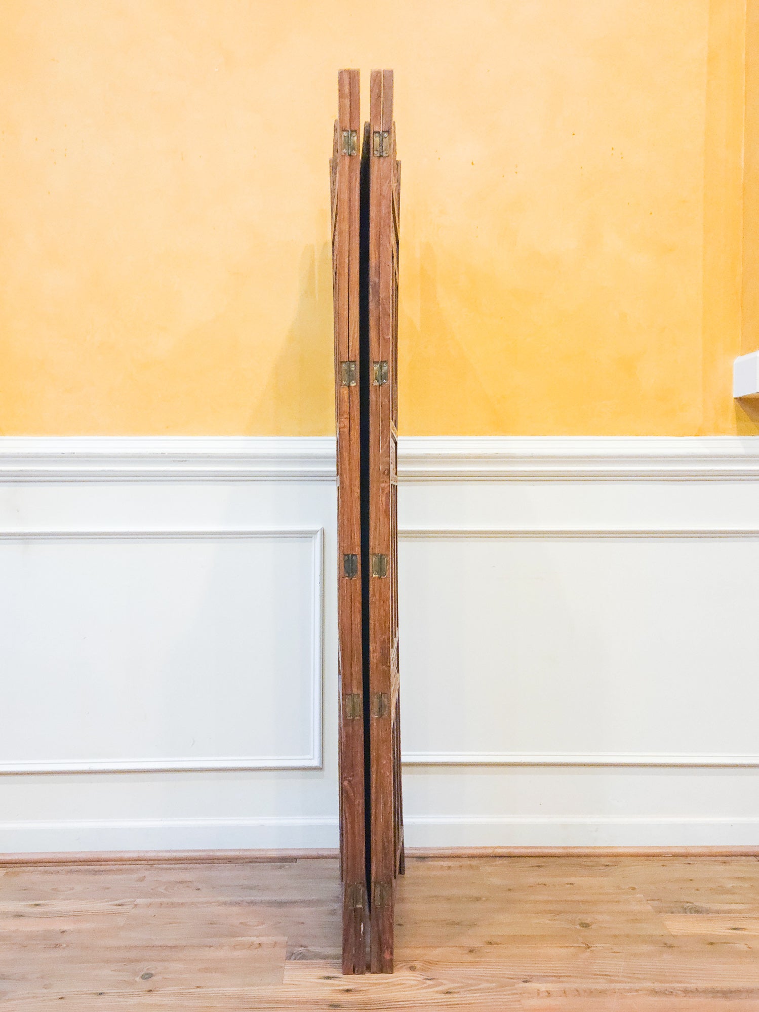 Vintage Hand Carved Teak 4 Panel Room Divider Screen