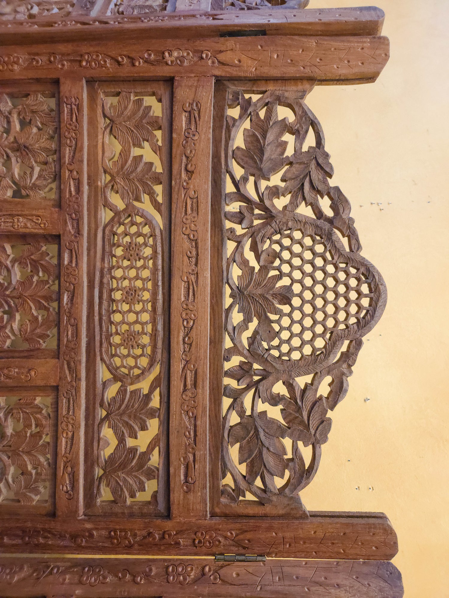 Vintage Hand Carved Teak 4 Panel Room Divider Screen