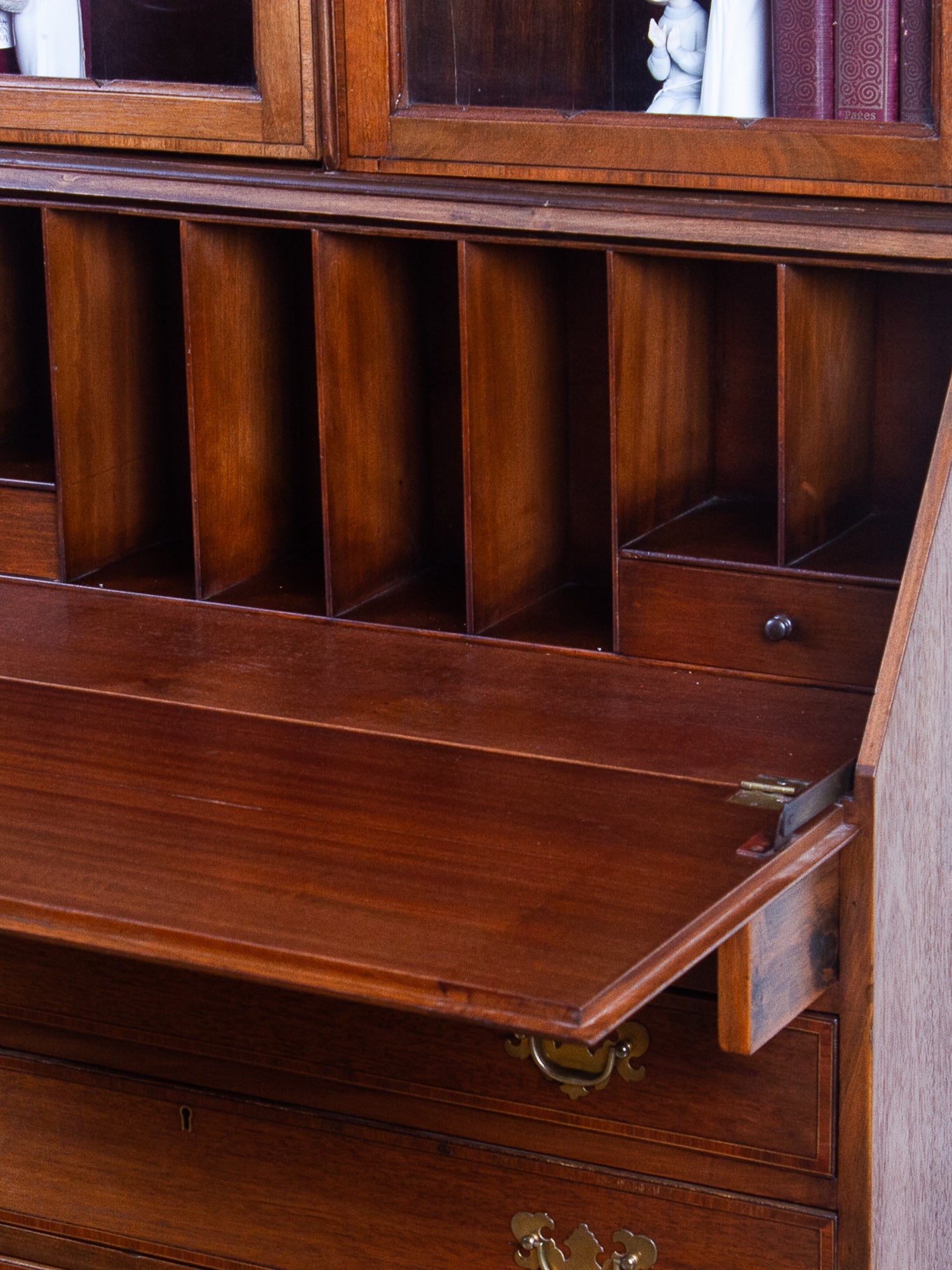 Edwardian Inlaid Mahogany Secretary Bookcase