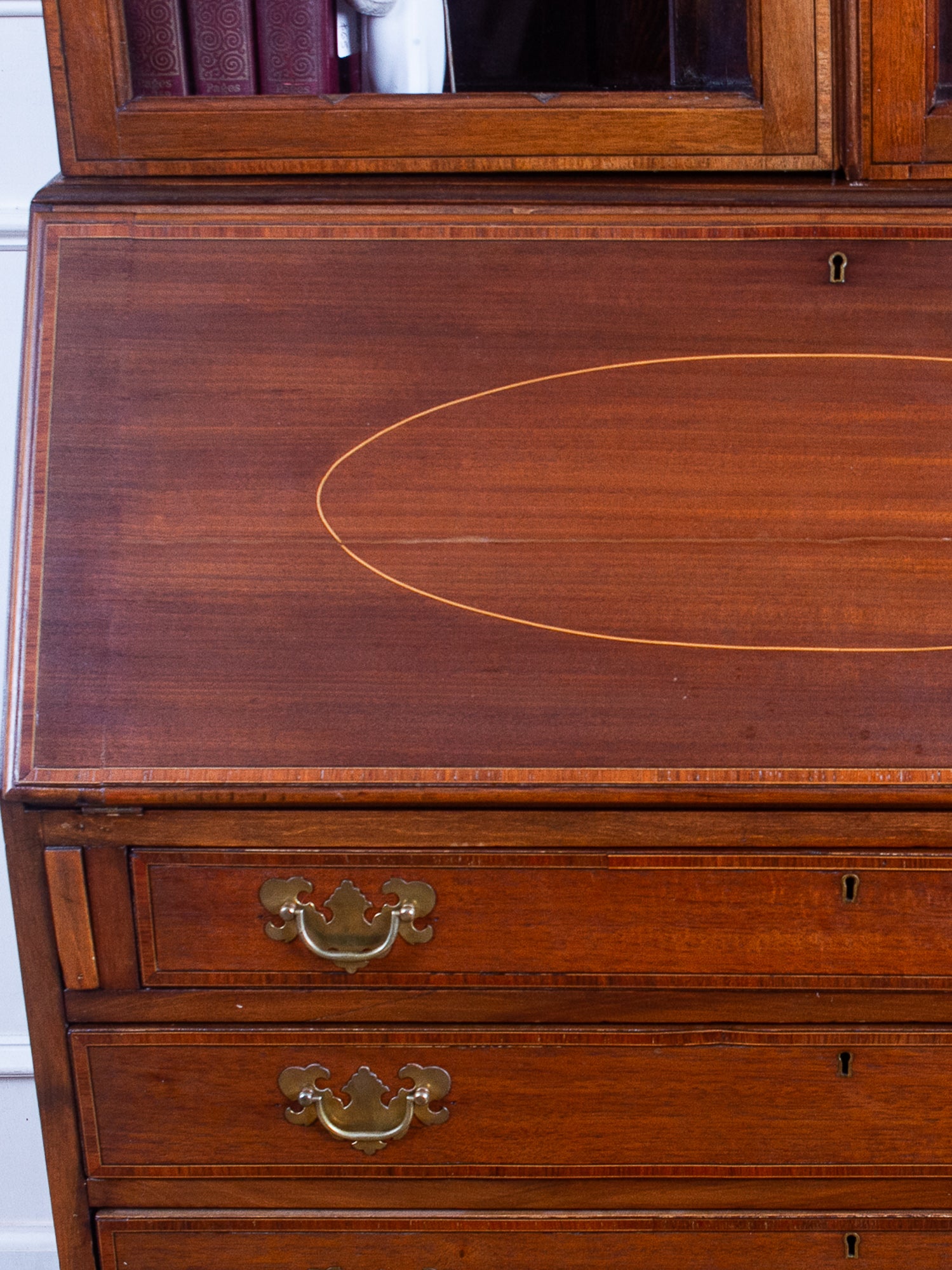 Edwardian Inlaid Mahogany Secretary Bookcase