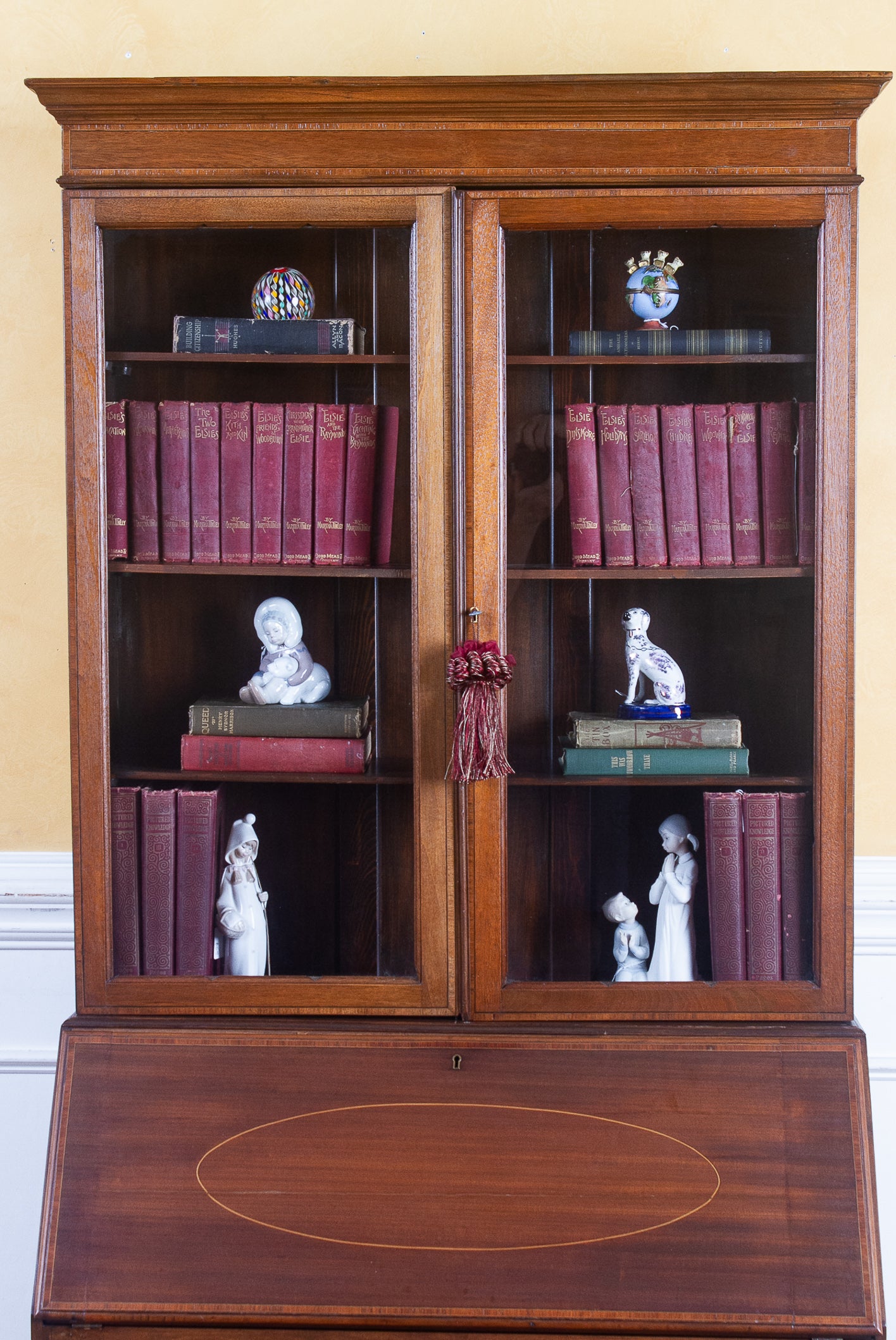 Edwardian Inlaid Mahogany Secretary Bookcase