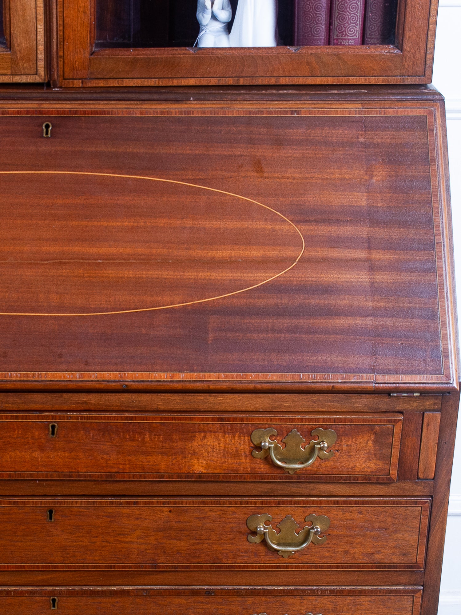Edwardian Inlaid Mahogany Secretary Bookcase