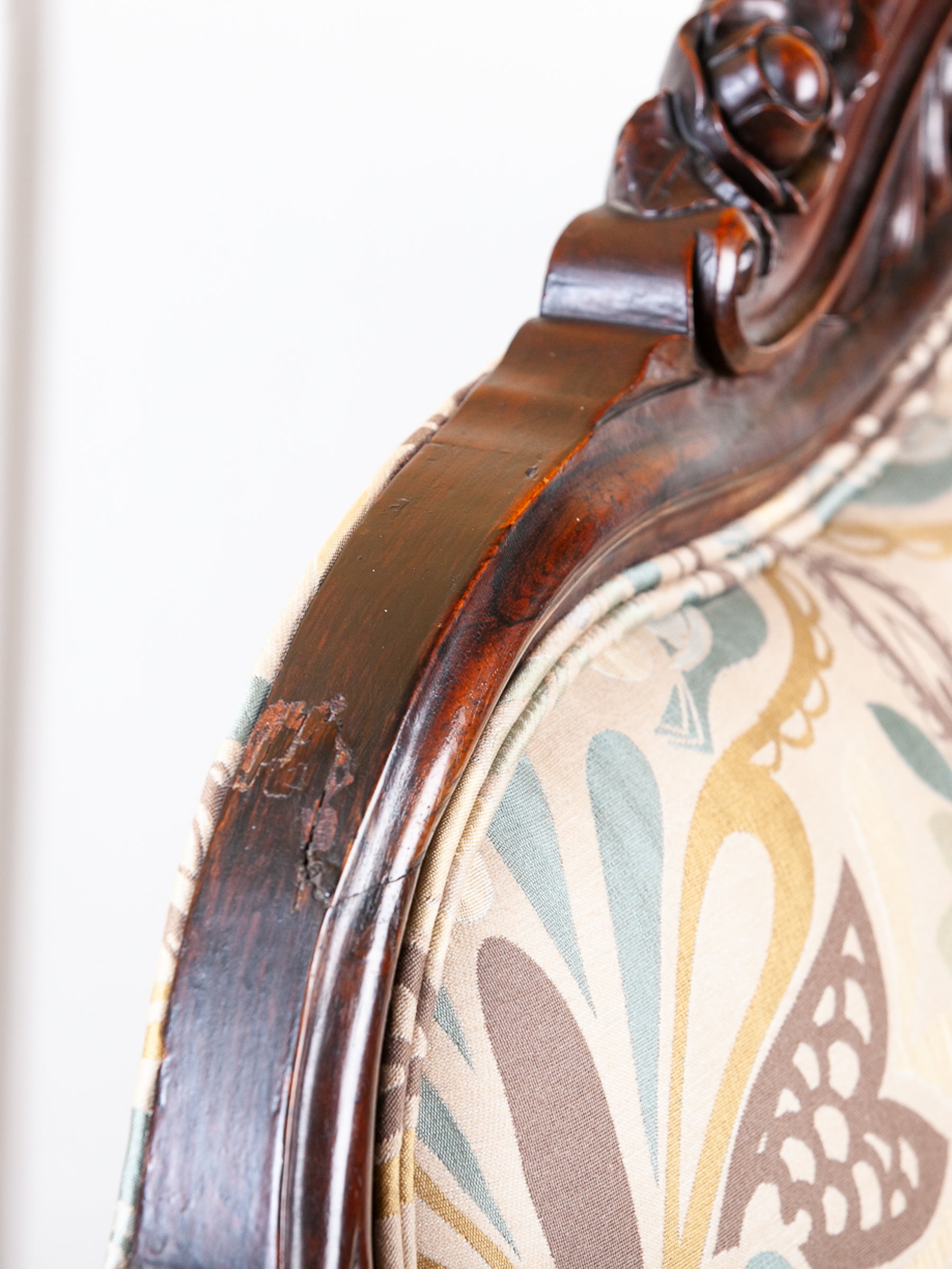 Victorian Rose-Carved Walnut Settee with New Upholstery