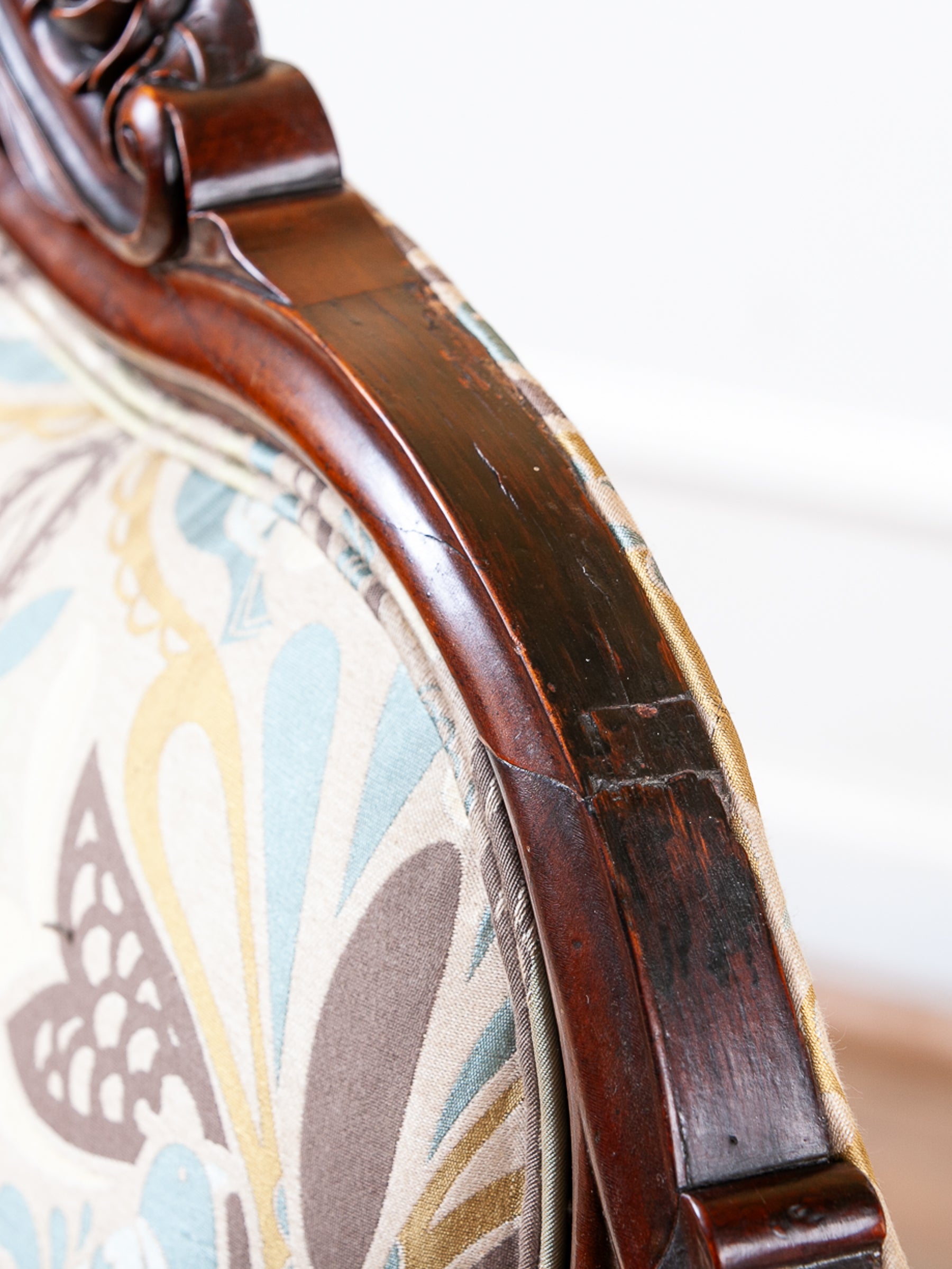 Victorian Rose-Carved Walnut Settee with New Upholstery