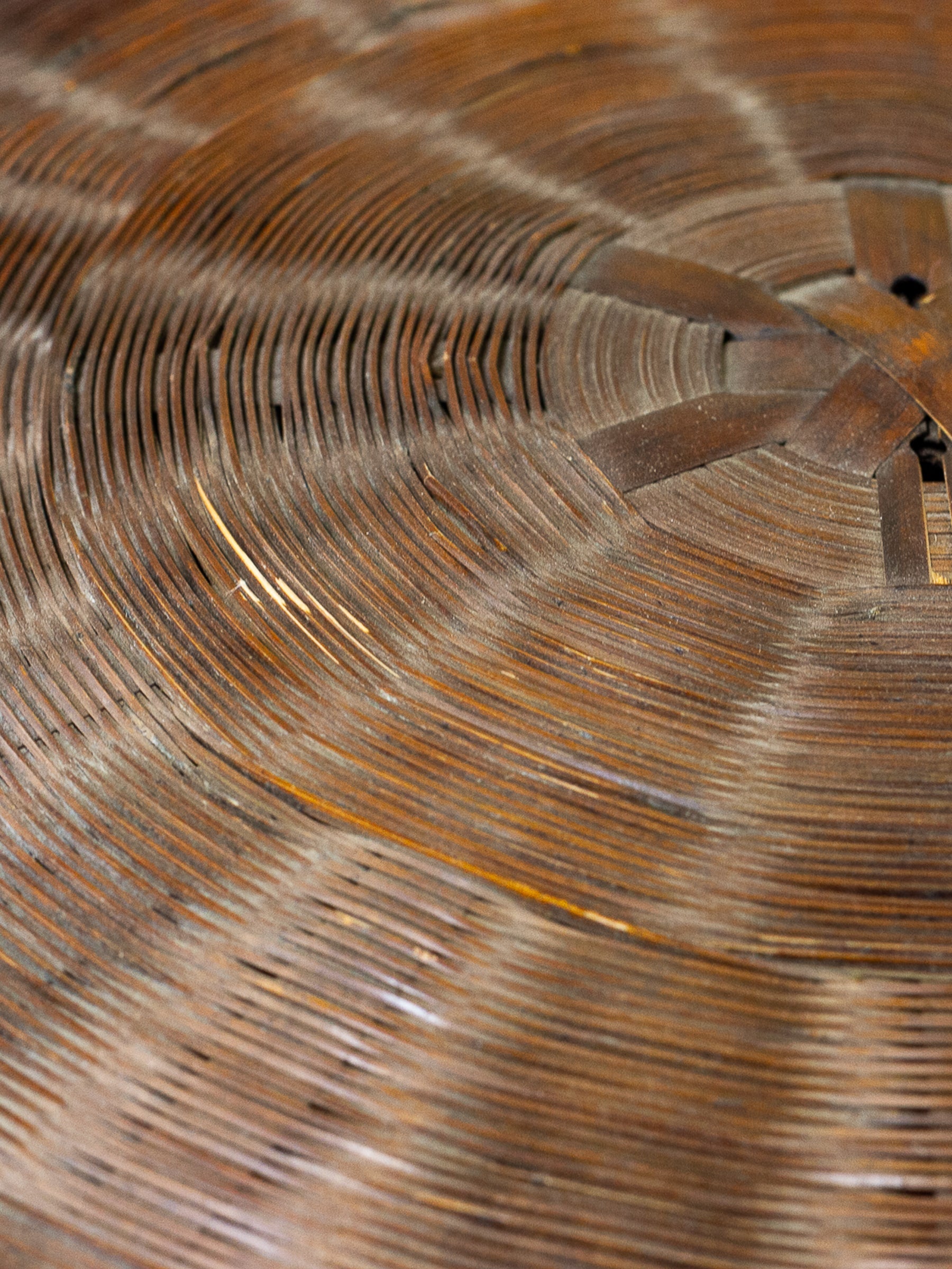 Large Asian Wicker Sewing Basket with Removable Lid