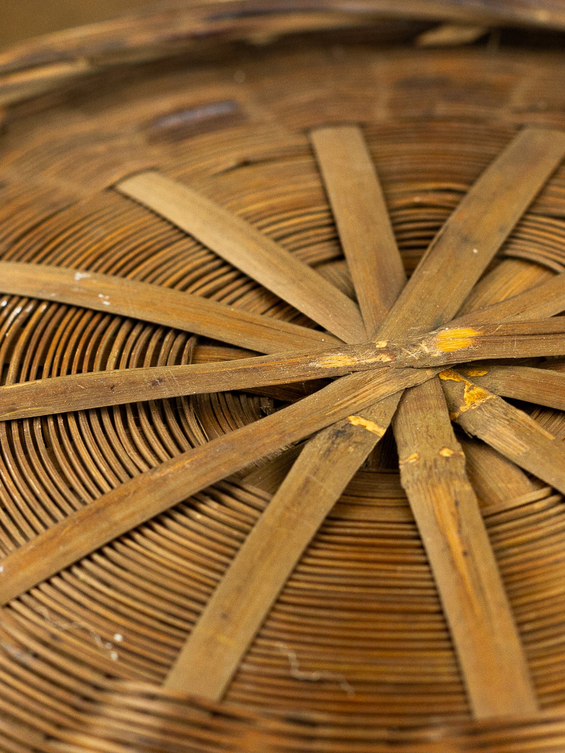 Large Asian Wicker Sewing Basket with Removable Lid