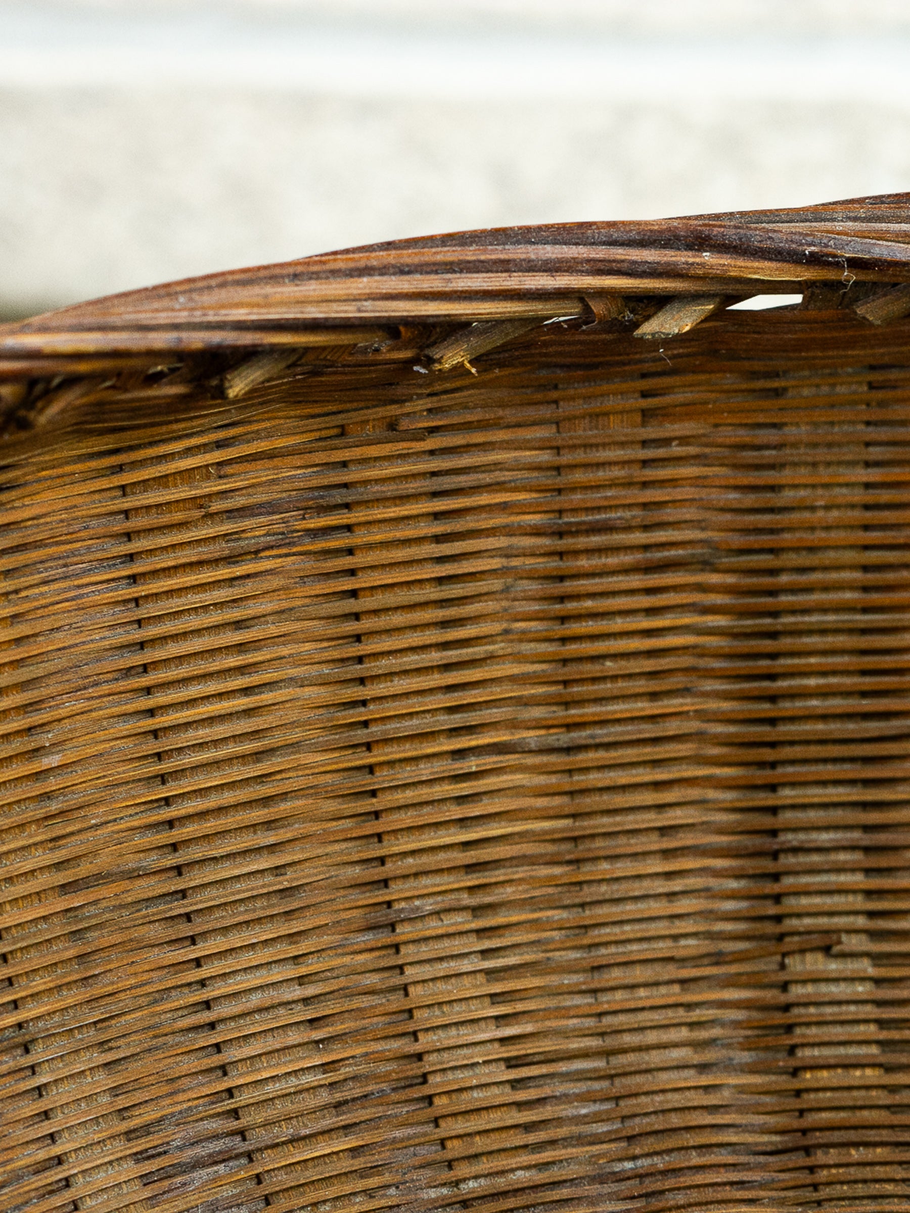 Large Asian Wicker Sewing Basket with Removable Lid