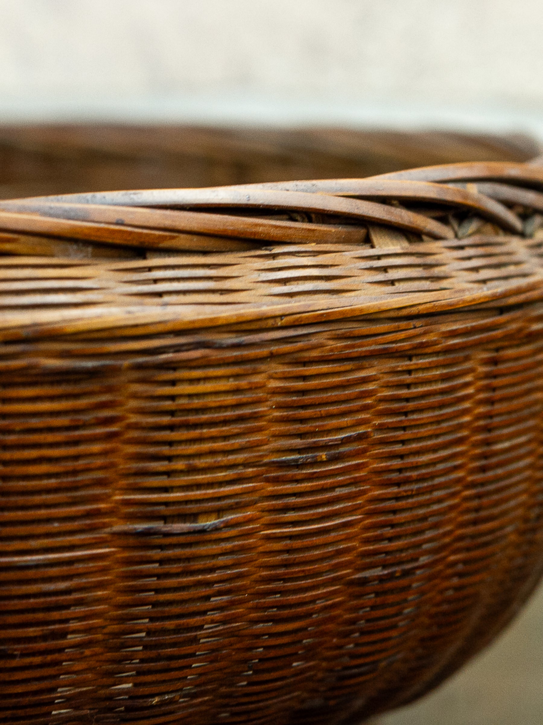 Large Asian Wicker Sewing Basket with Removable Lid