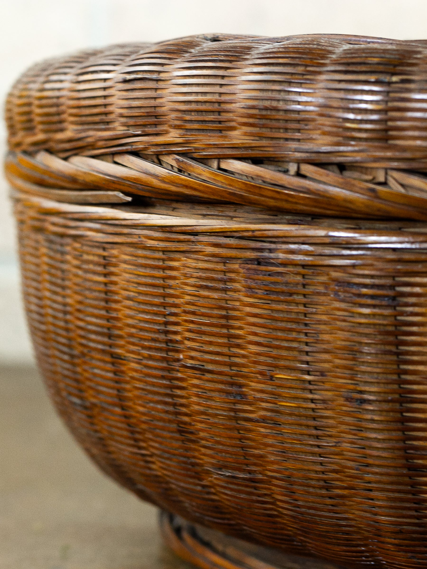 Large Asian Wicker Sewing Basket with Removable Lid