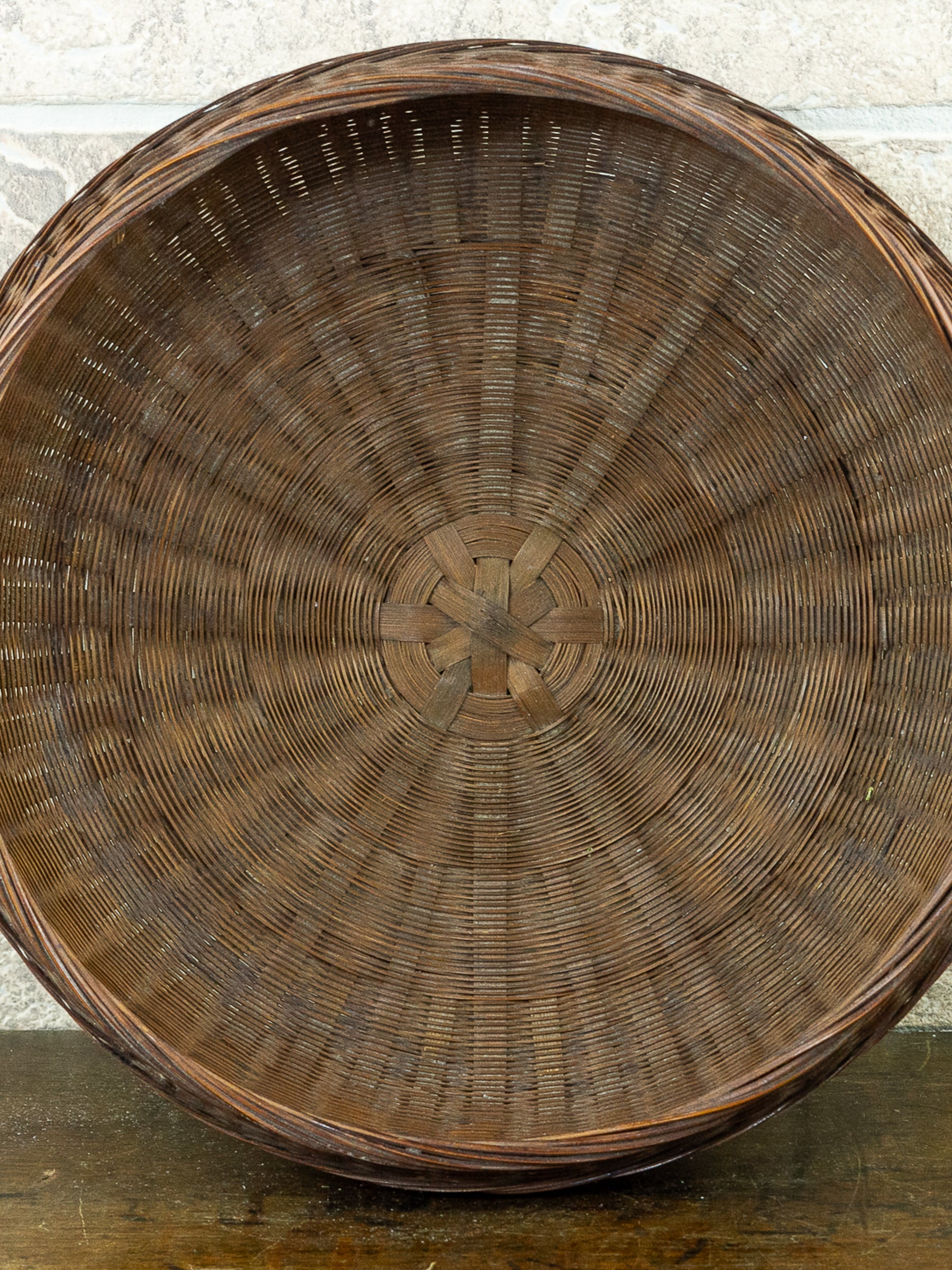 Large Asian Wicker Sewing Basket with Removable Lid