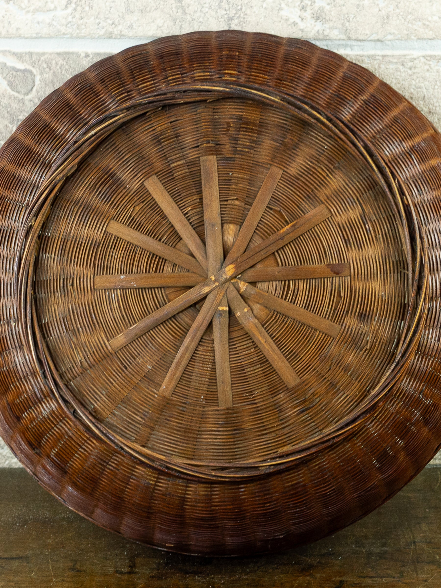 Large Asian Wicker Sewing Basket with Removable Lid