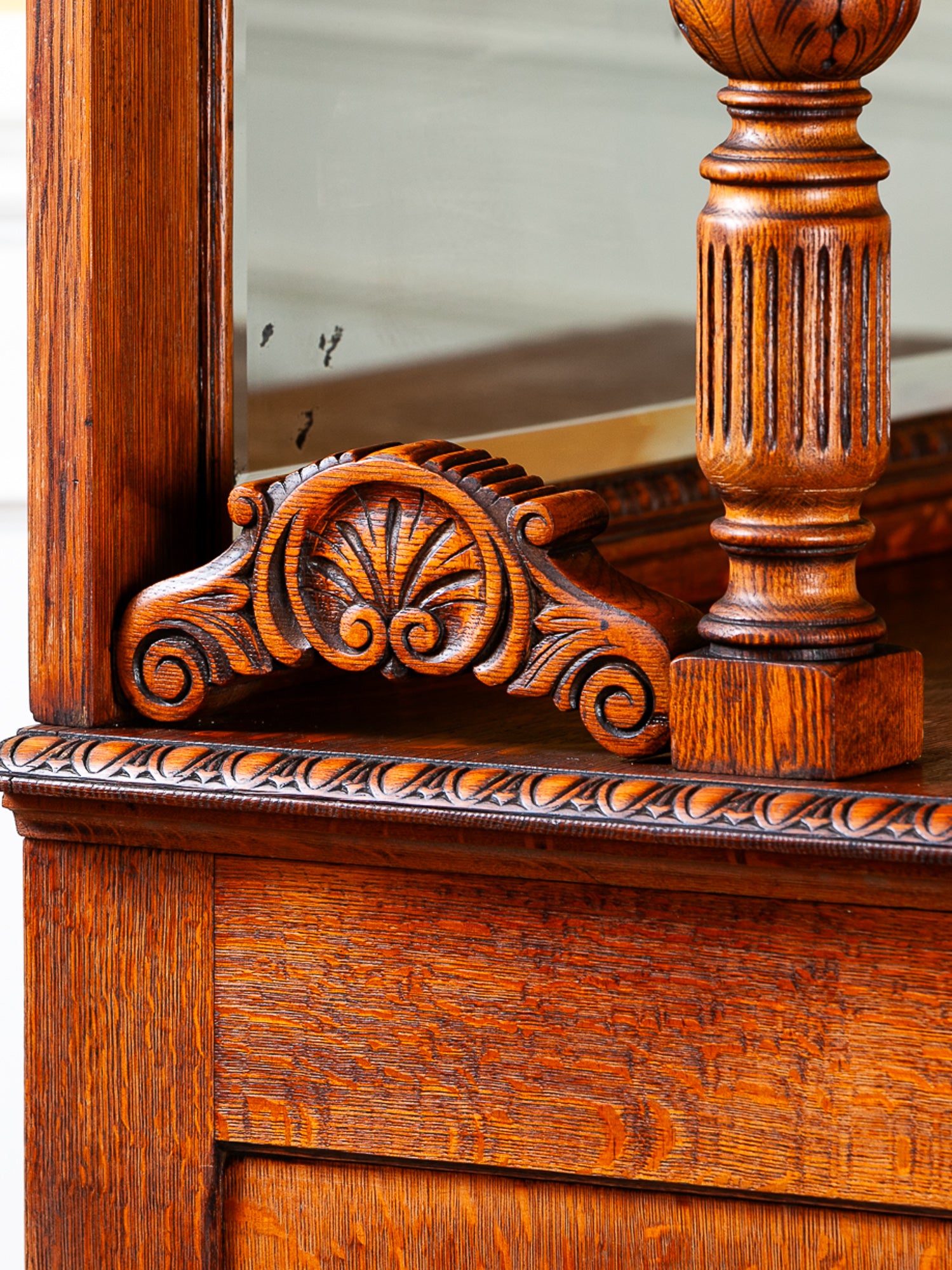 19th Century American Carved Oak Sideboard with Mirror