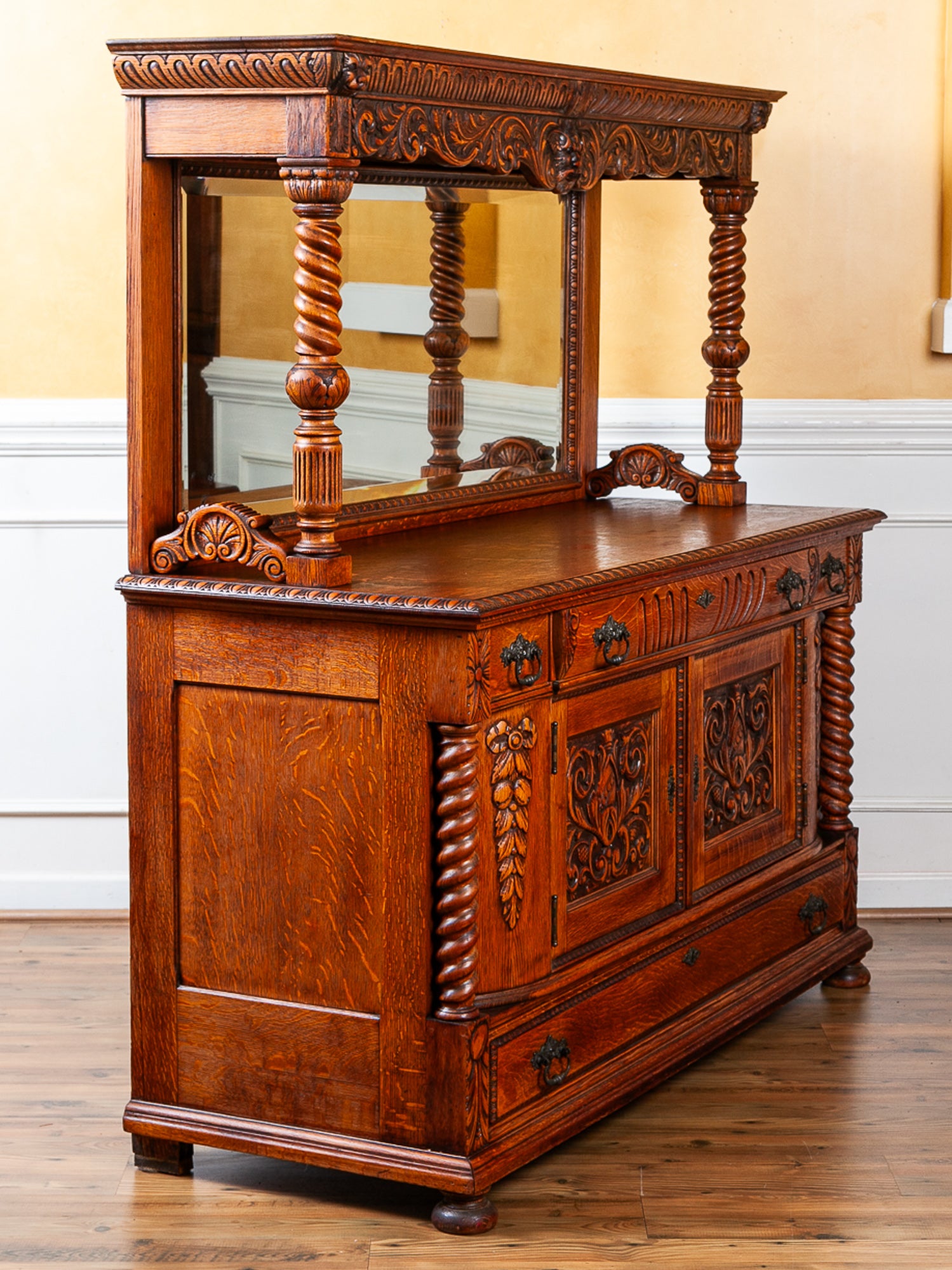 19th Century American Carved Oak Sideboard with Mirror