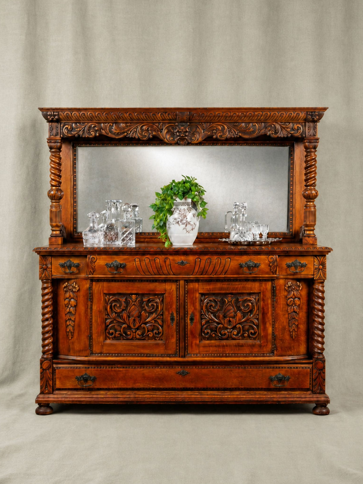 19th Century American Carved Oak Sideboard with Mirror