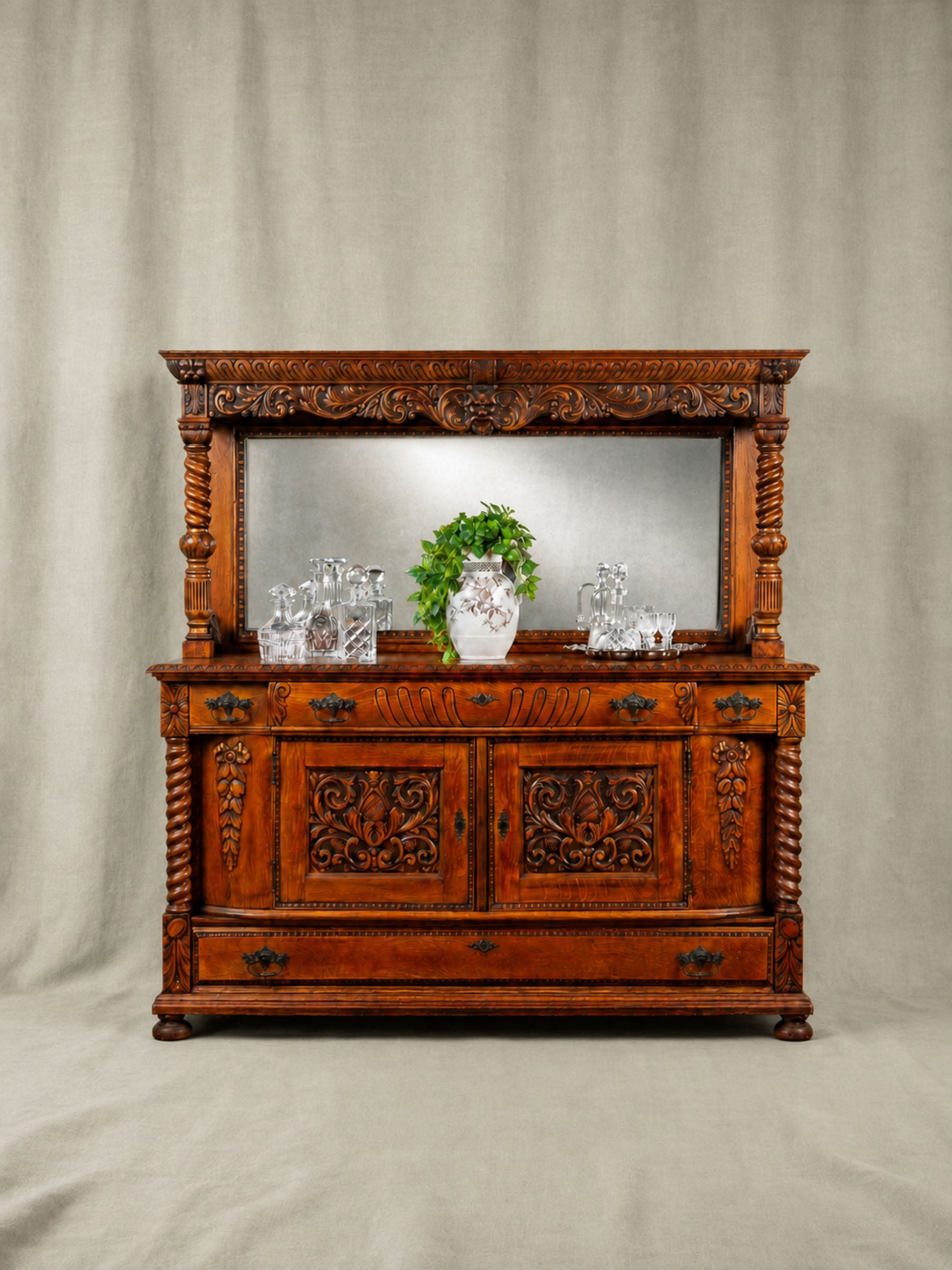 19th Century American Carved Oak Sideboard with Mirror