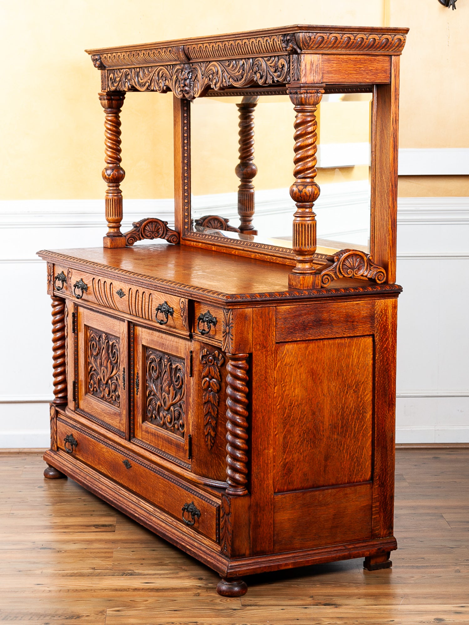 19th Century American Carved Oak Sideboard with Mirror