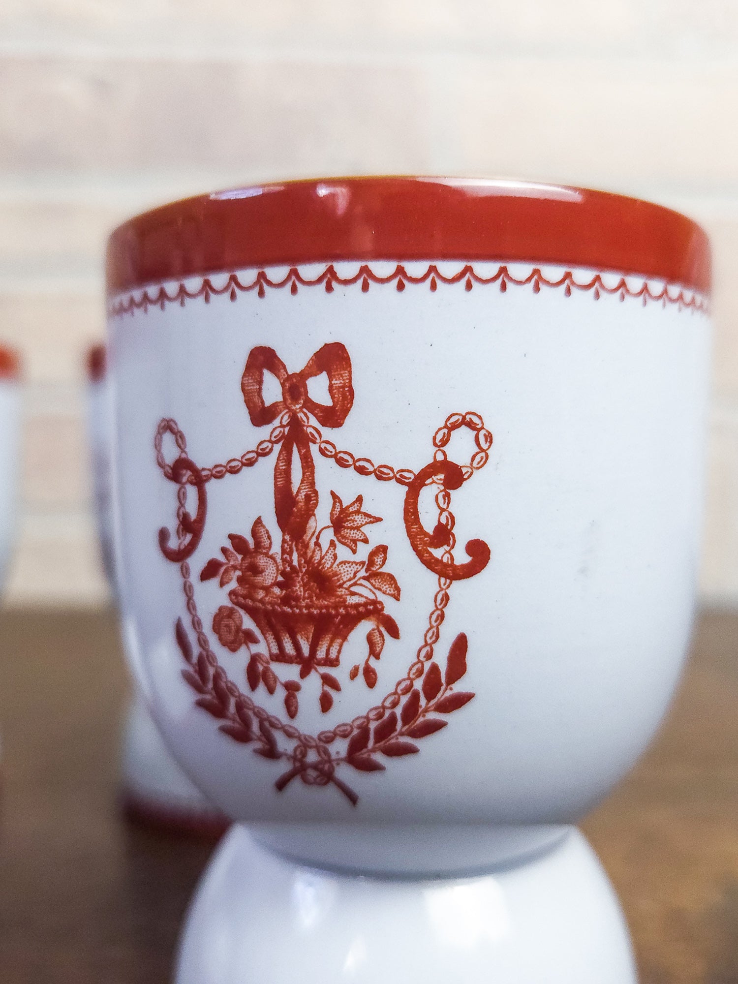 Set of Four Spode Newburyport Red Footed Dessert Goblets, England