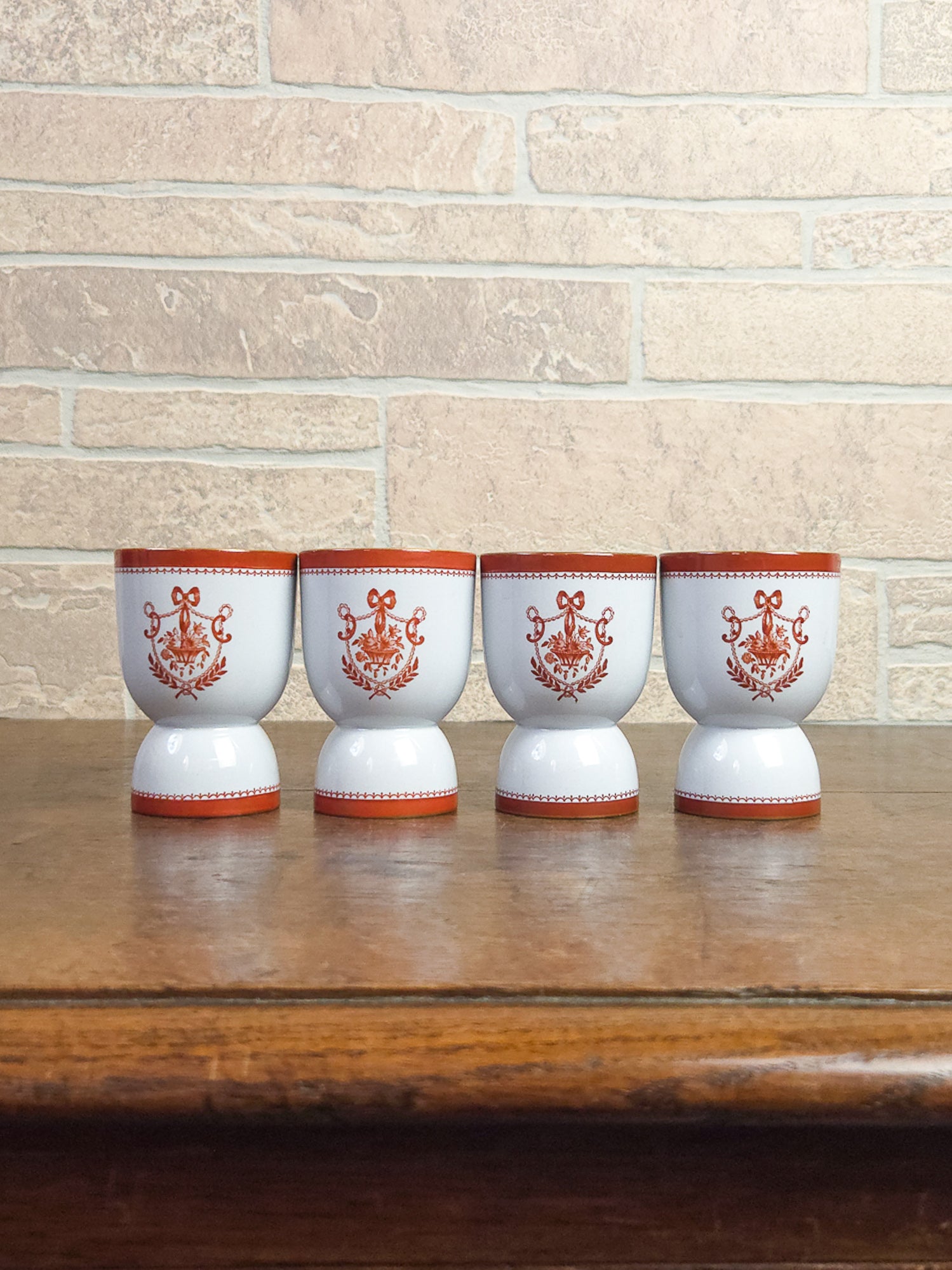 Set of Four Spode Newburyport Red Footed Dessert Goblets, England