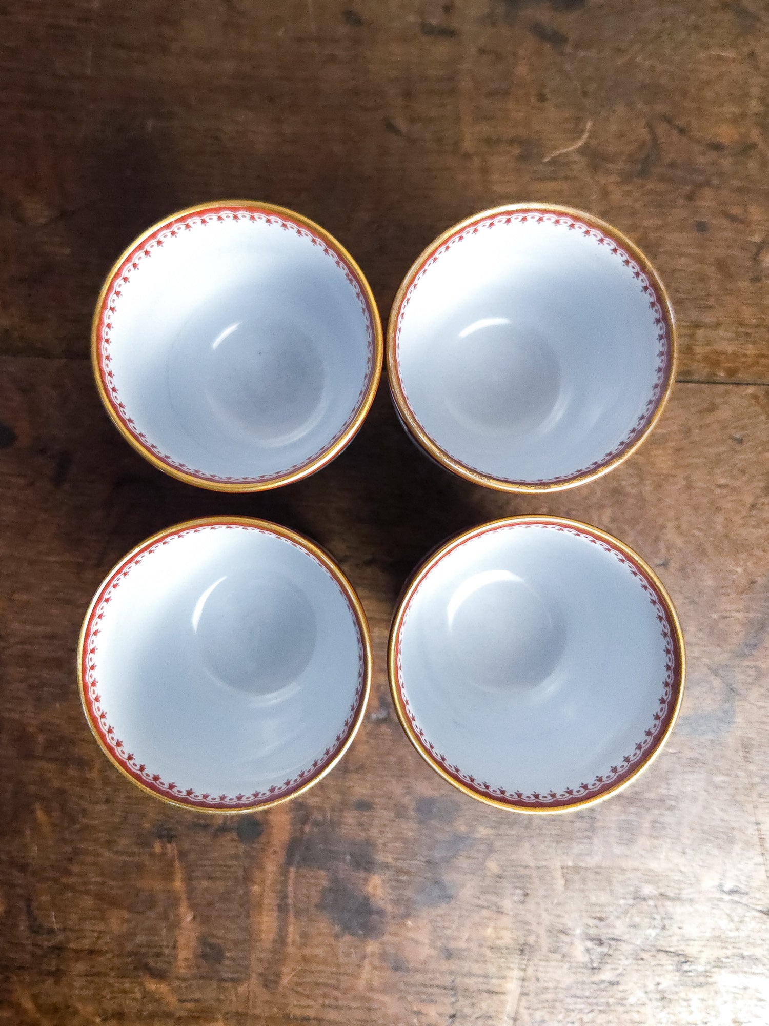 Set of Four Spode Newburyport Red Footed Dessert Goblets, England