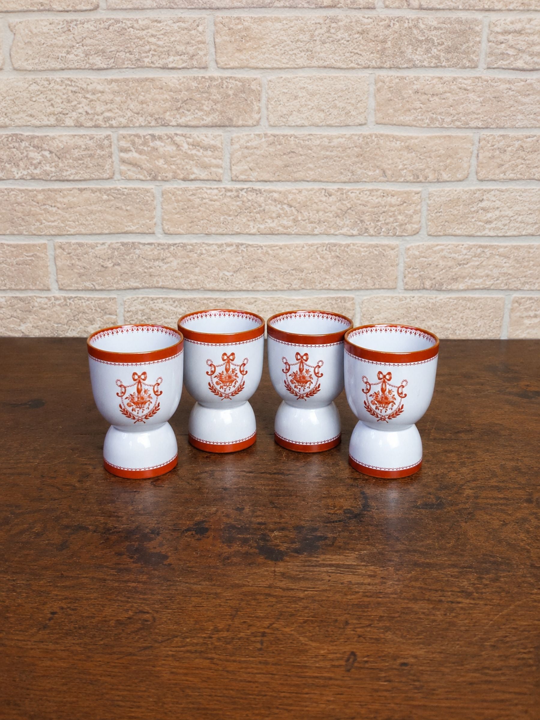 Set of Four Spode Newburyport Red Footed Dessert Goblets, England