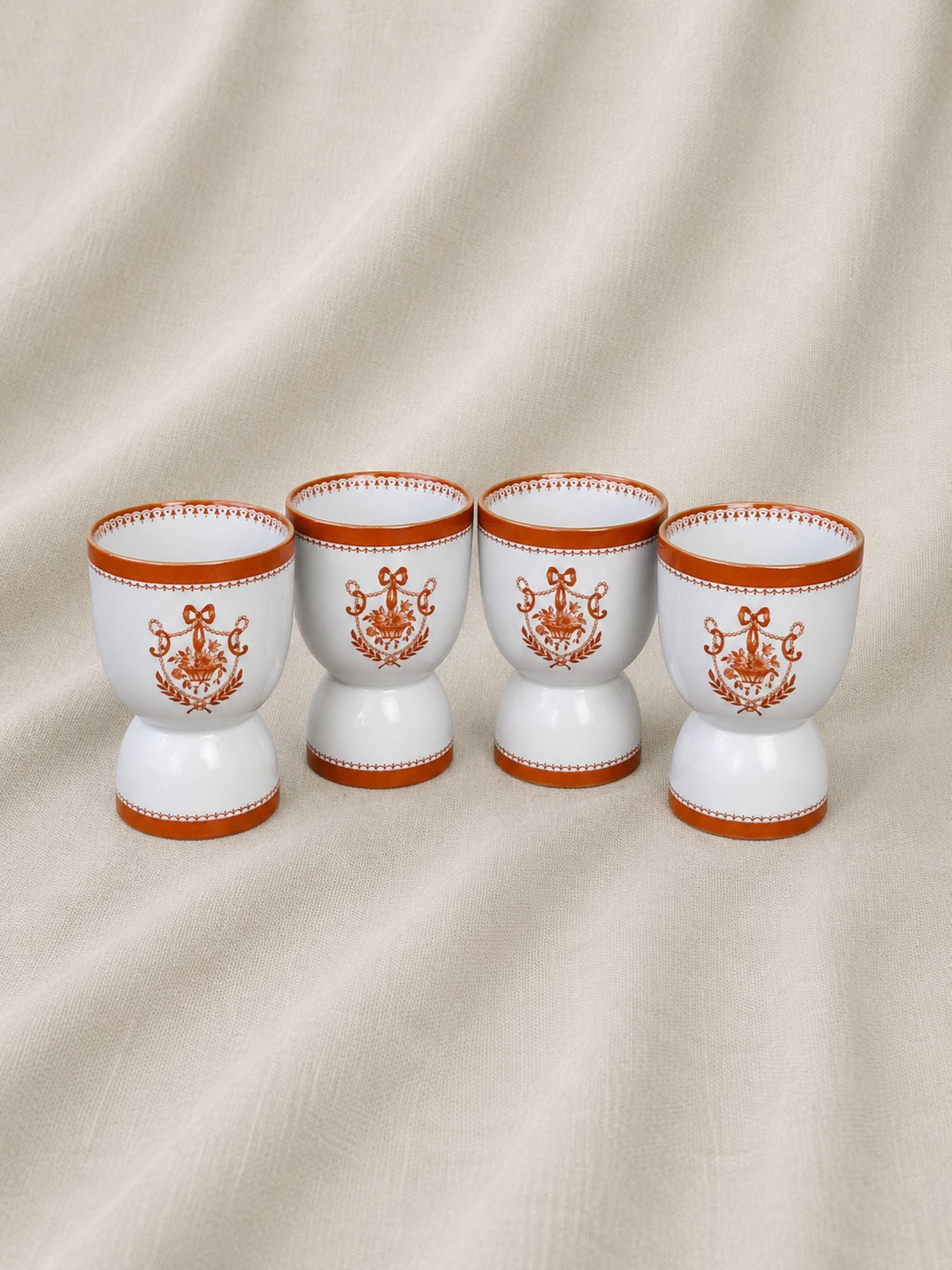 Set of Four Spode Newburyport Red Footed Dessert Goblets, England