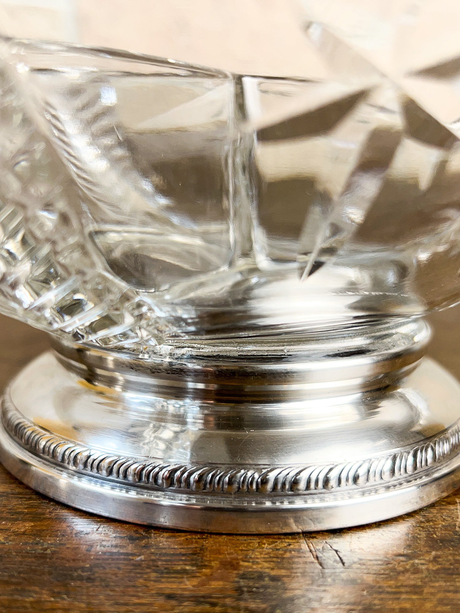 Pressed Crystal Divided Snack Dish with Sterling Silver Base