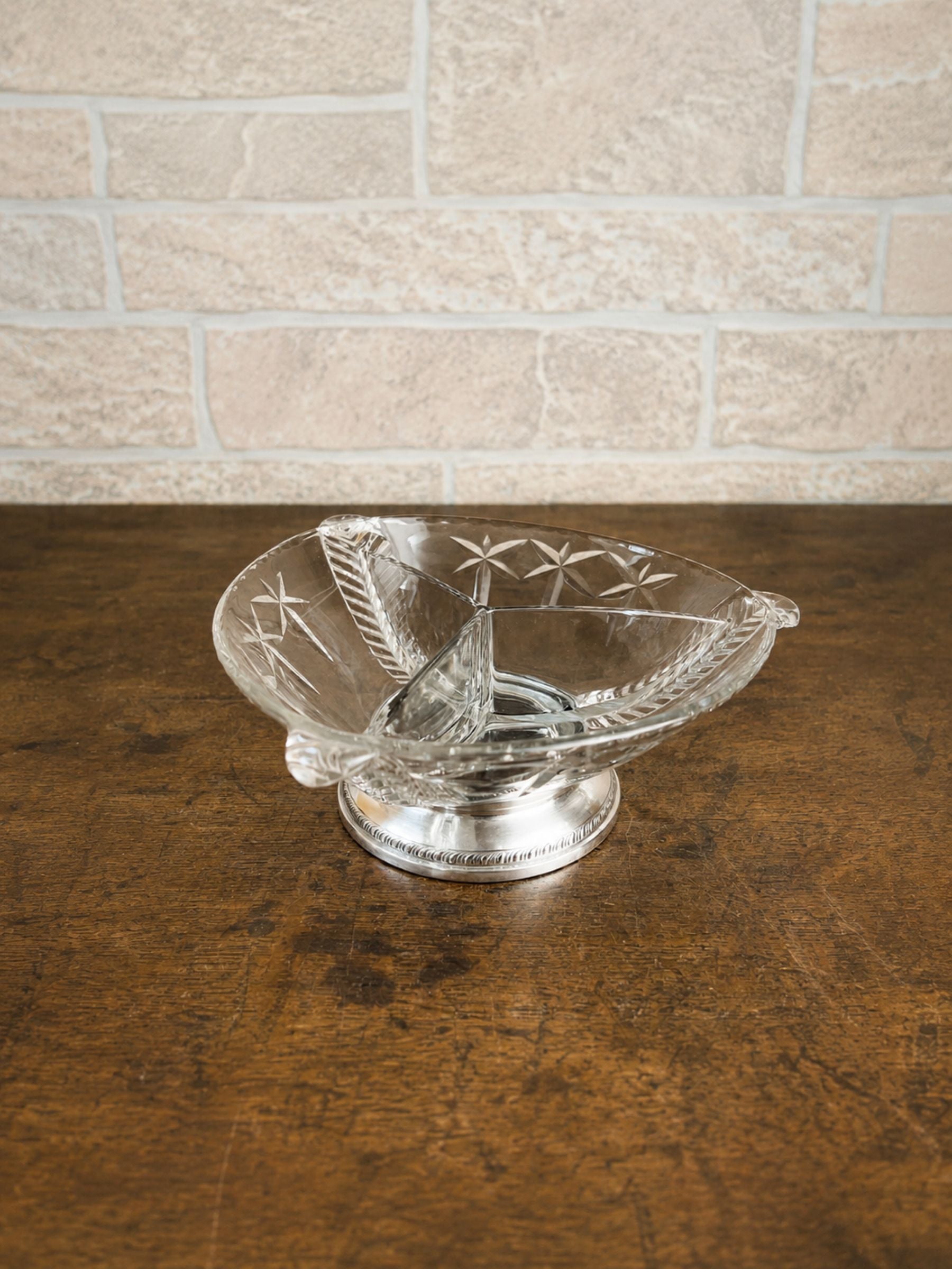 Pressed Crystal Divided Snack Dish with Sterling Silver Base
