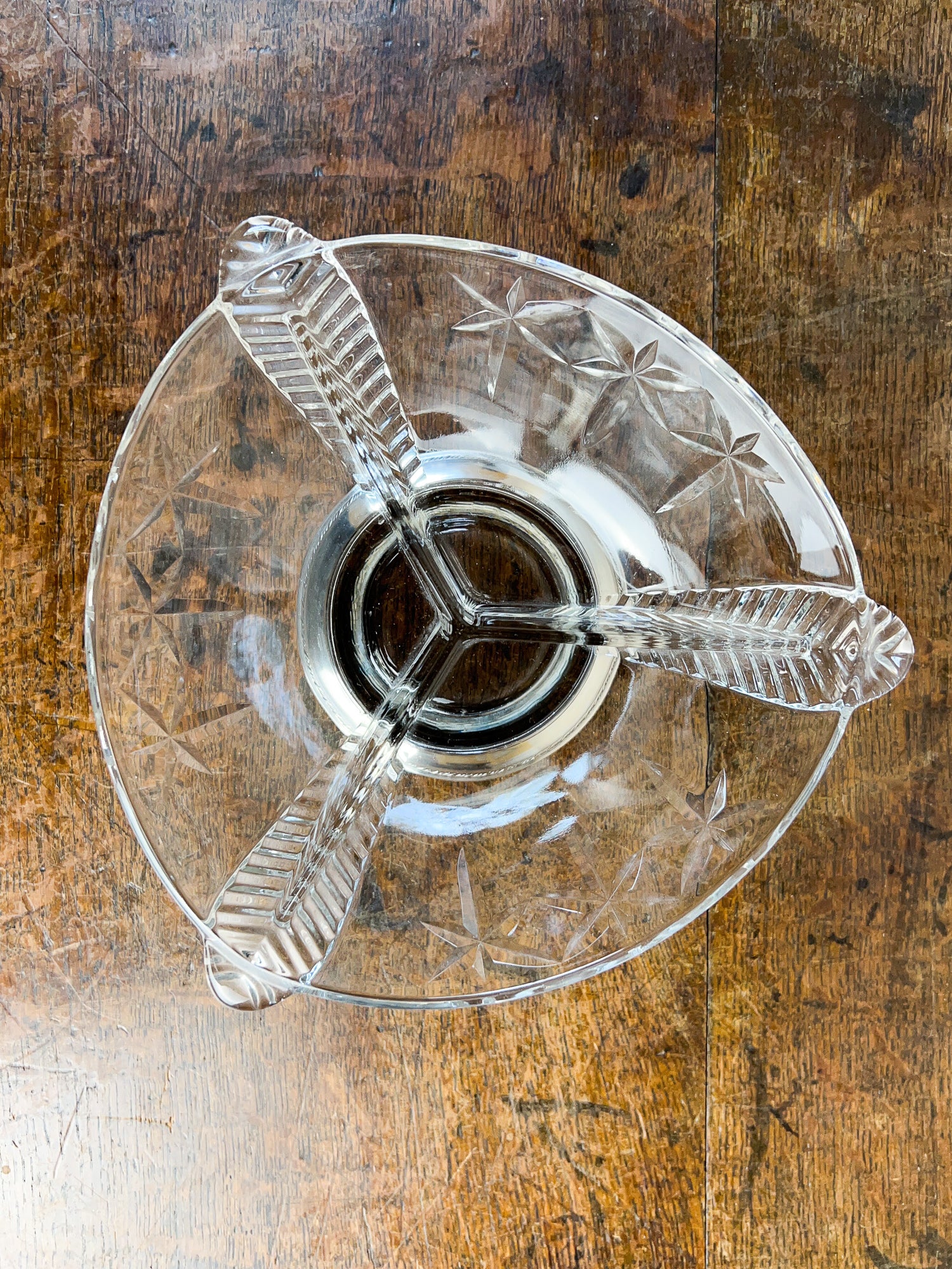 Pressed Crystal Divided Snack Dish with Sterling Silver Base