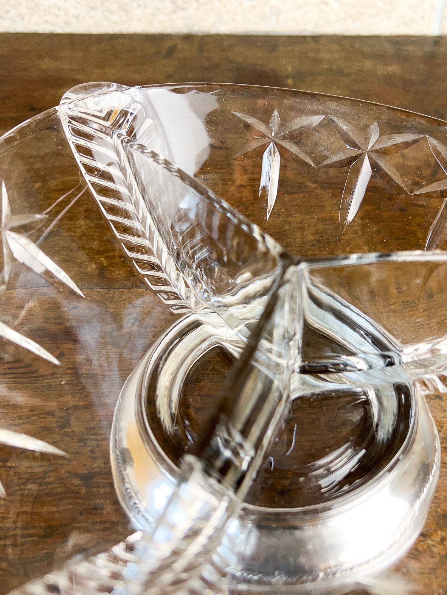 Pressed Crystal Divided Snack Dish with Sterling Silver Base