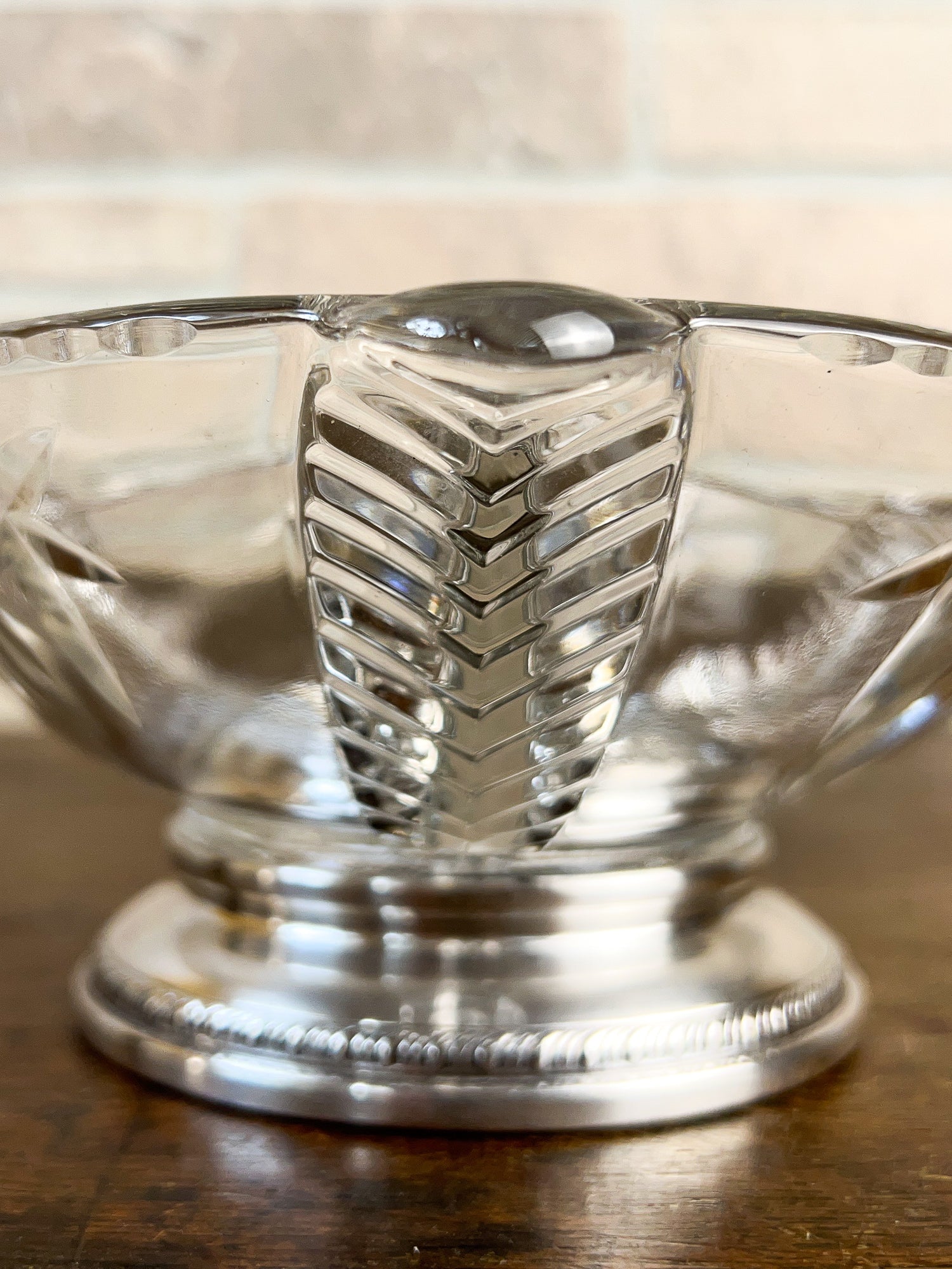 Pressed Crystal Divided Snack Dish with Sterling Silver Base