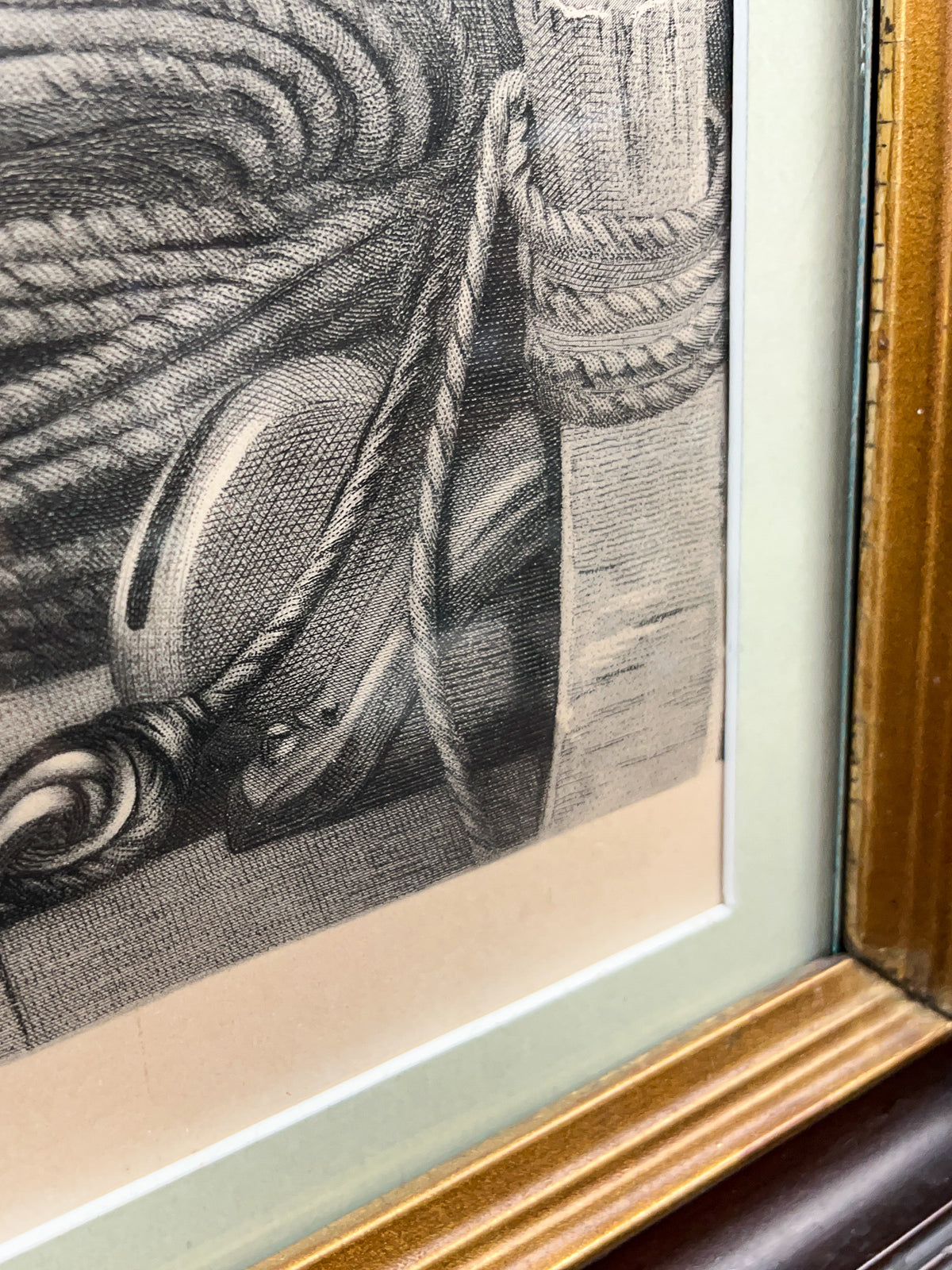 Engraved Print After Henri-Jacques Bource "Sunday at Sea" in Original Frame