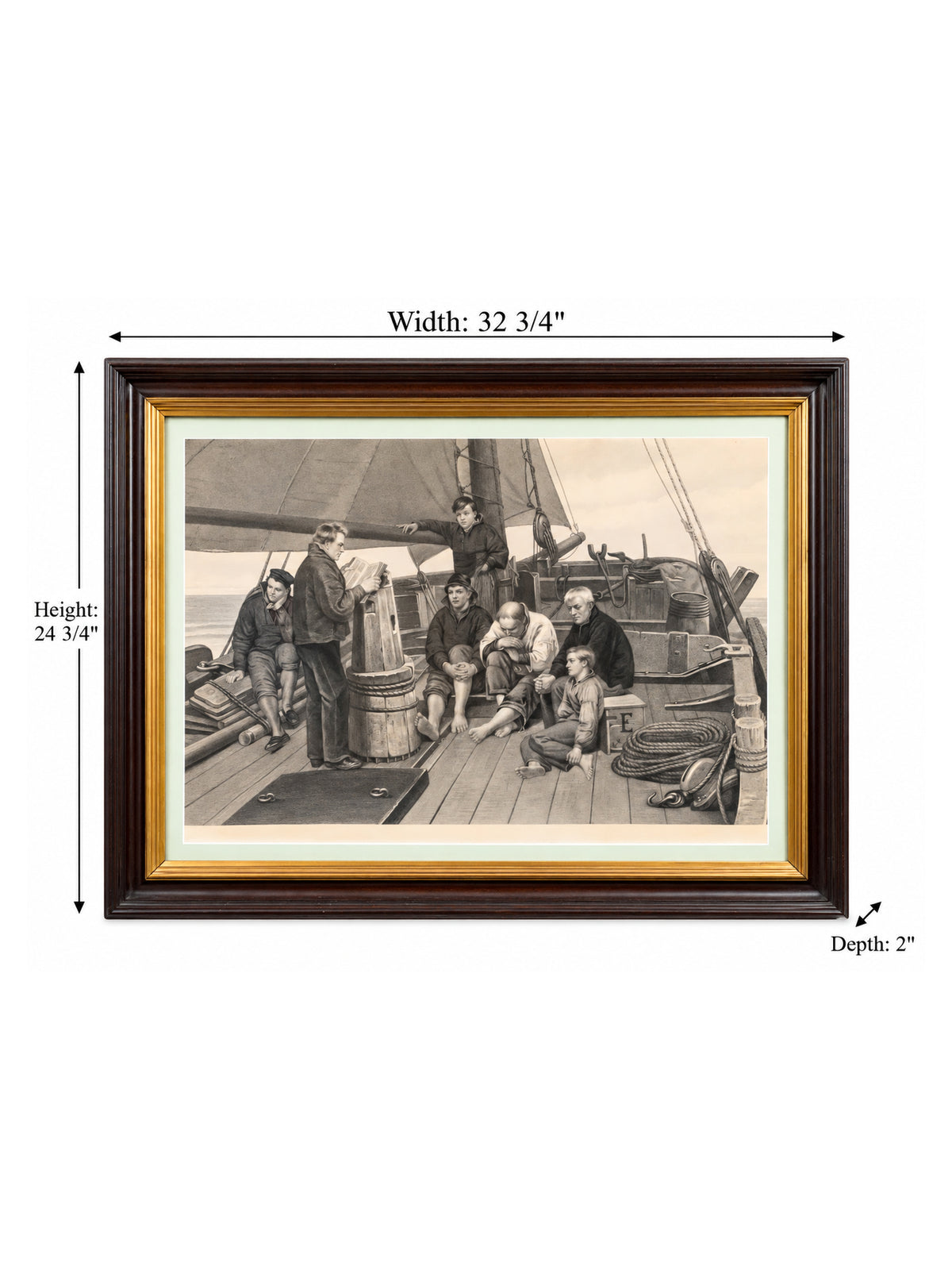 Engraved Print After Henri-Jacques Bource "Sunday at Sea" in Original Frame