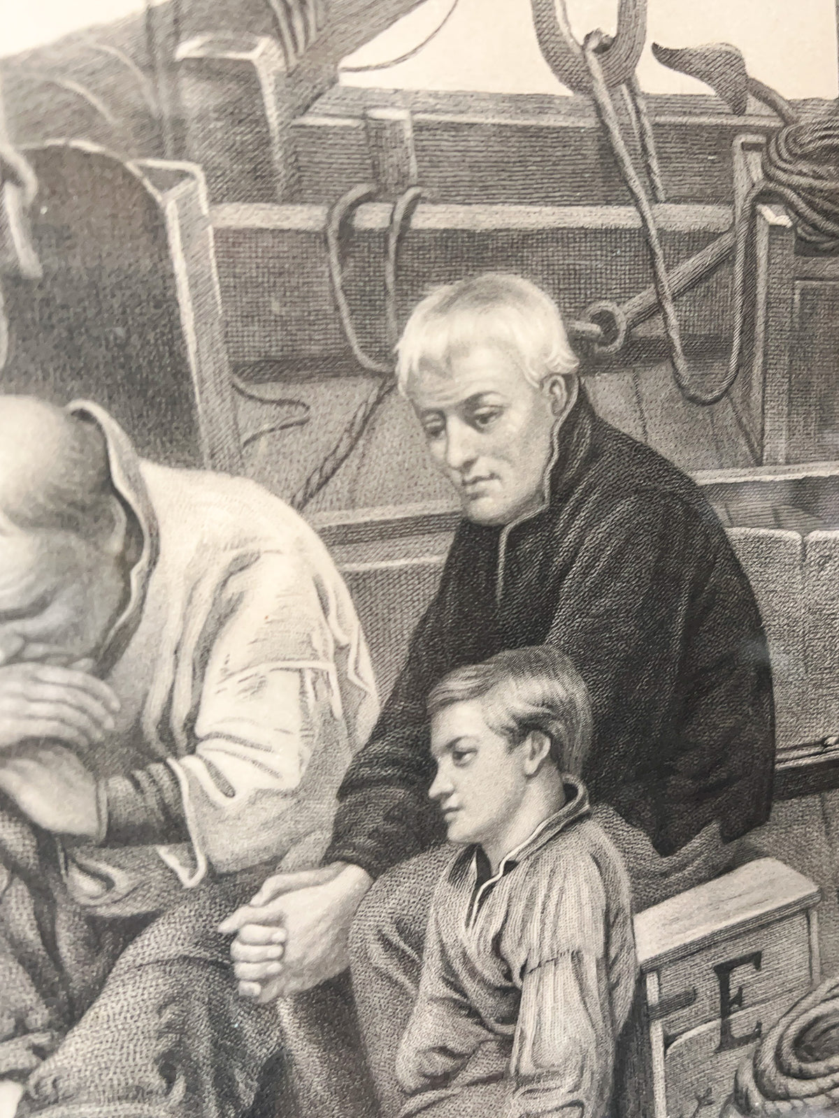 Engraved Print After Henri-Jacques Bource "Sunday at Sea" in Original Frame