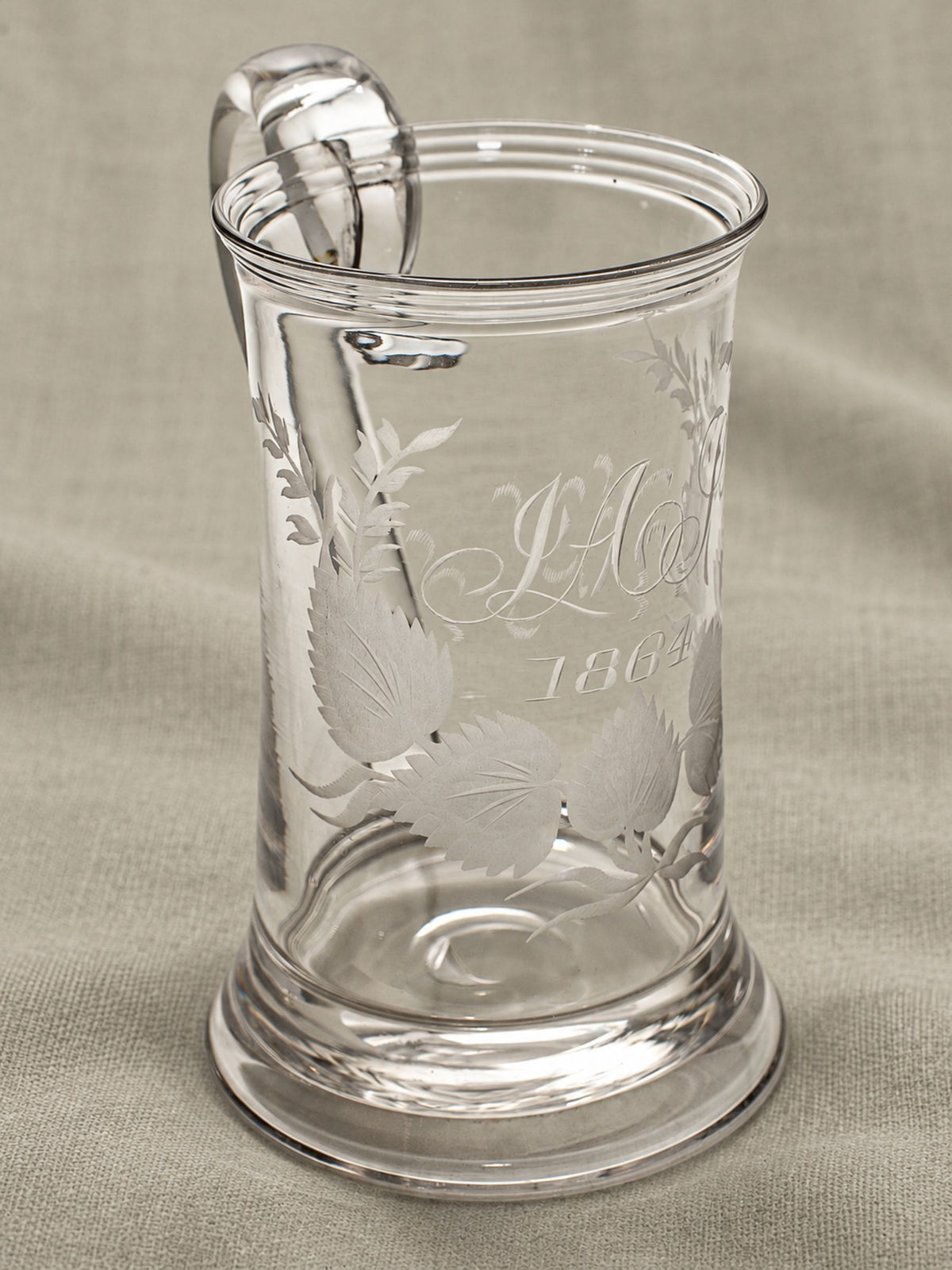English Victorian Blown Glass Tankard, Monogrammed &amp; Dated 1864