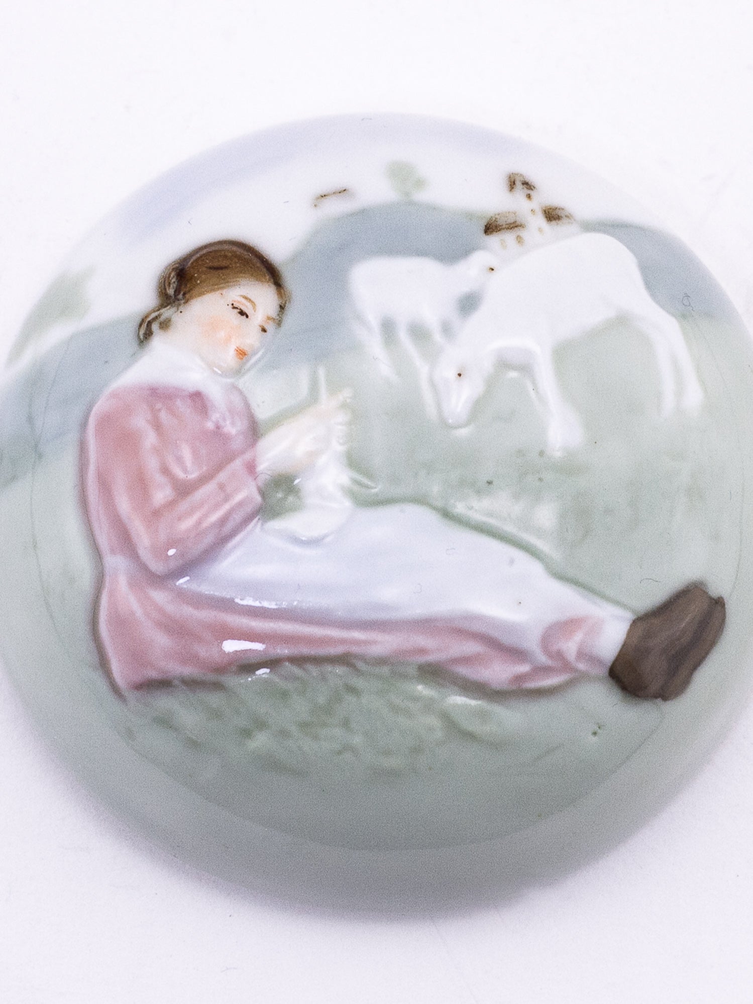 Antique Karl Ens Porcelain Trinket Box with Pastoral Scene, Circa 1900–1919