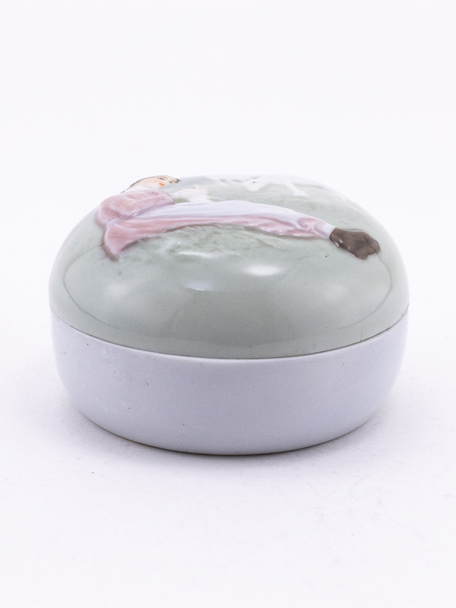 Antique Karl Ens Porcelain Trinket Box with Pastoral Scene, Circa 1900–1919